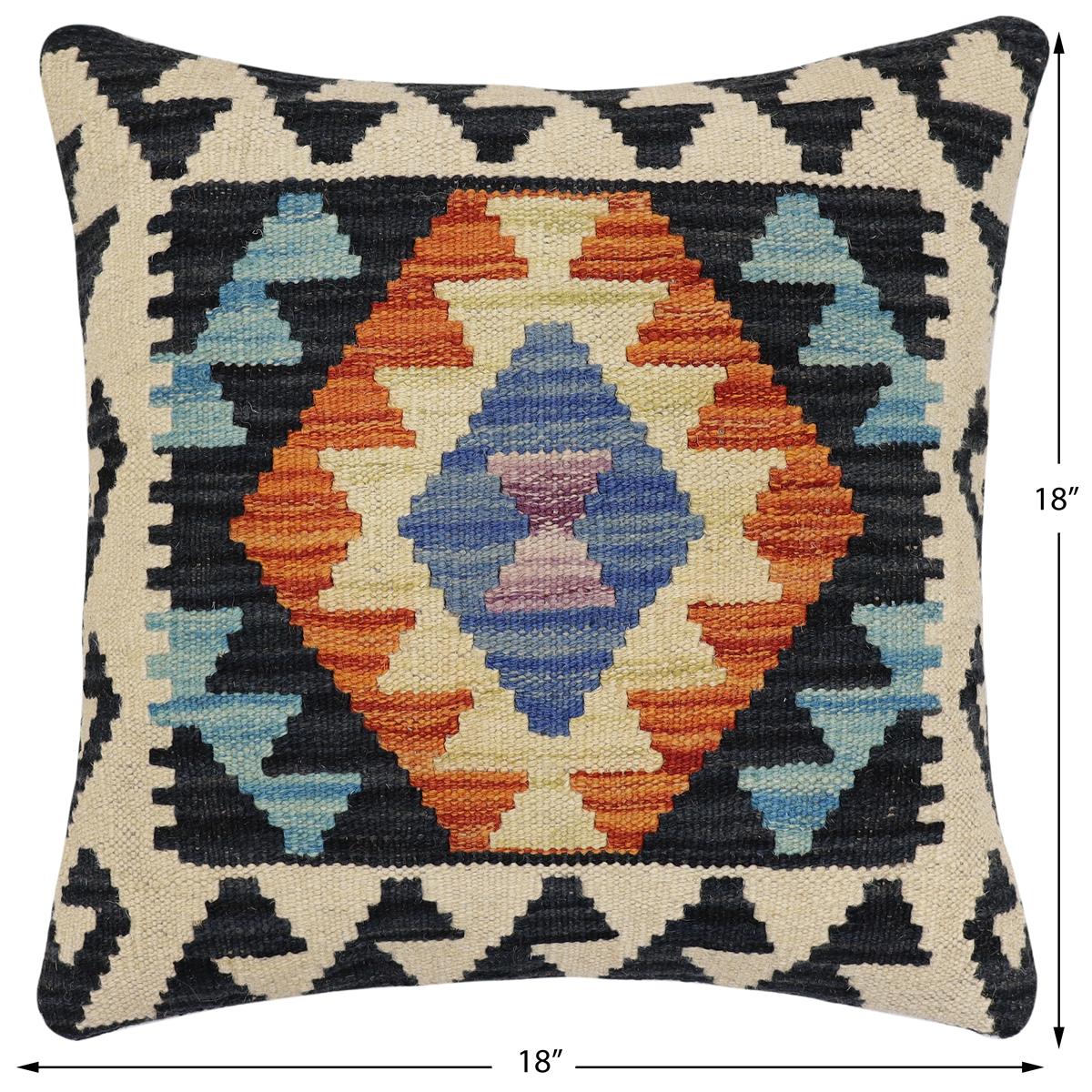 handmade Traditional Pillow Blue Rust Hand-Woven SQUARE 100% WOOL Hand woven turkish pillow2 x 2