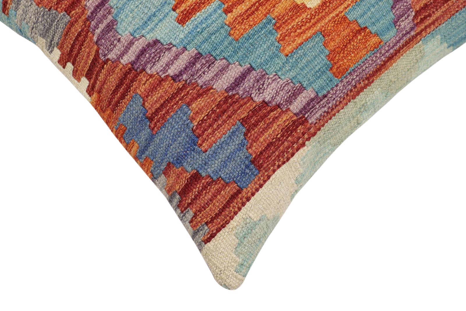 handmade Traditional Pillow Rust Blue Hand-Woven SQUARE 100% WOOL Hand woven turkish pillow2 x 2