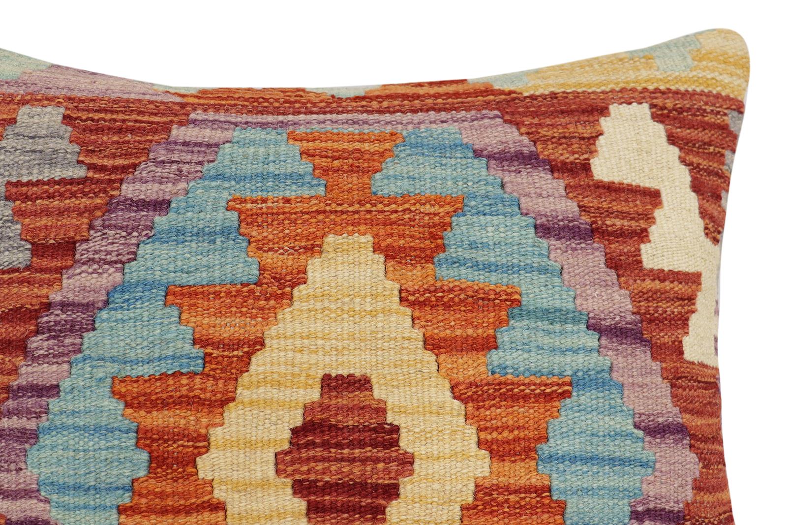 handmade Traditional Pillow Rust Blue Hand-Woven SQUARE 100% WOOL Hand woven turkish pillow2 x 2