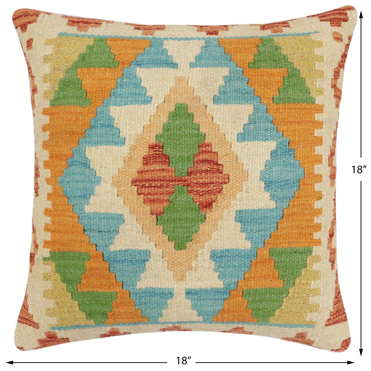 handmade Traditional Pillow Rust Blue Hand-Woven SQUARE 100% WOOL Hand woven turkish pillow2 x 2