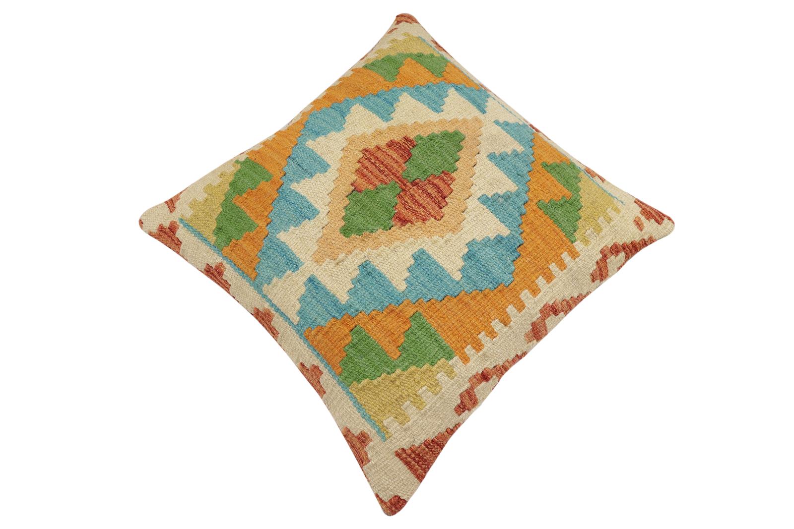 handmade Traditional Pillow Rust Blue Hand-Woven SQUARE 100% WOOL Hand woven turkish pillow2 x 2