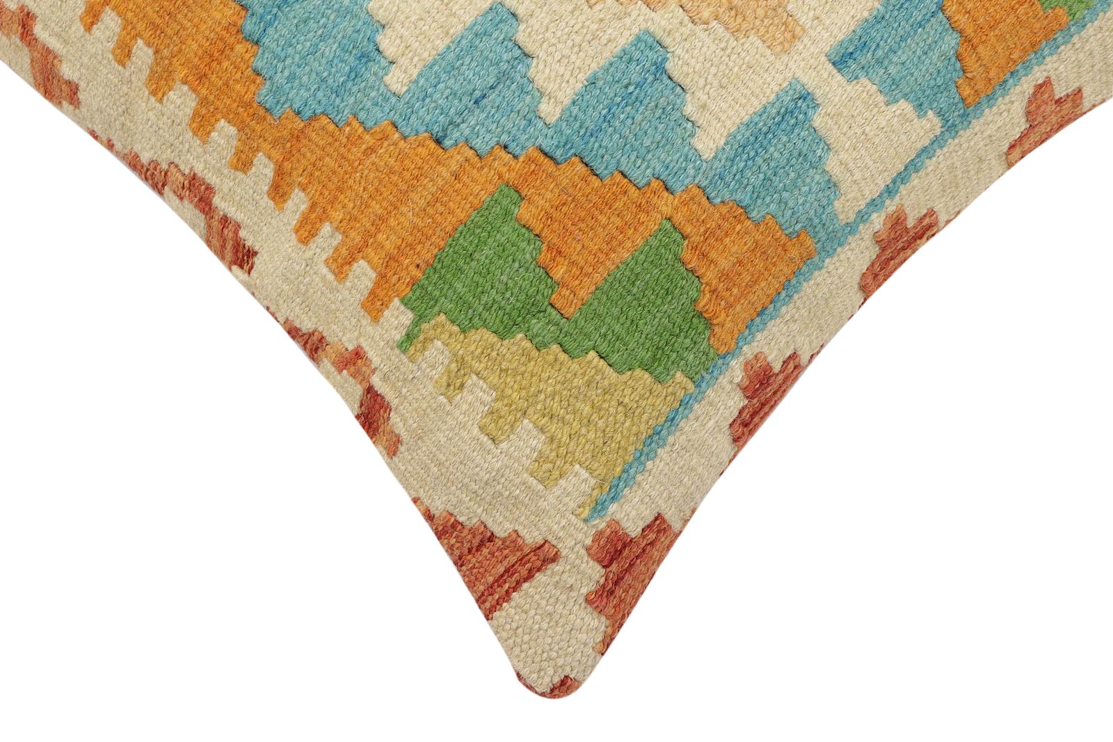 handmade Traditional Pillow Rust Blue Hand-Woven SQUARE 100% WOOL Hand woven turkish pillow2 x 2