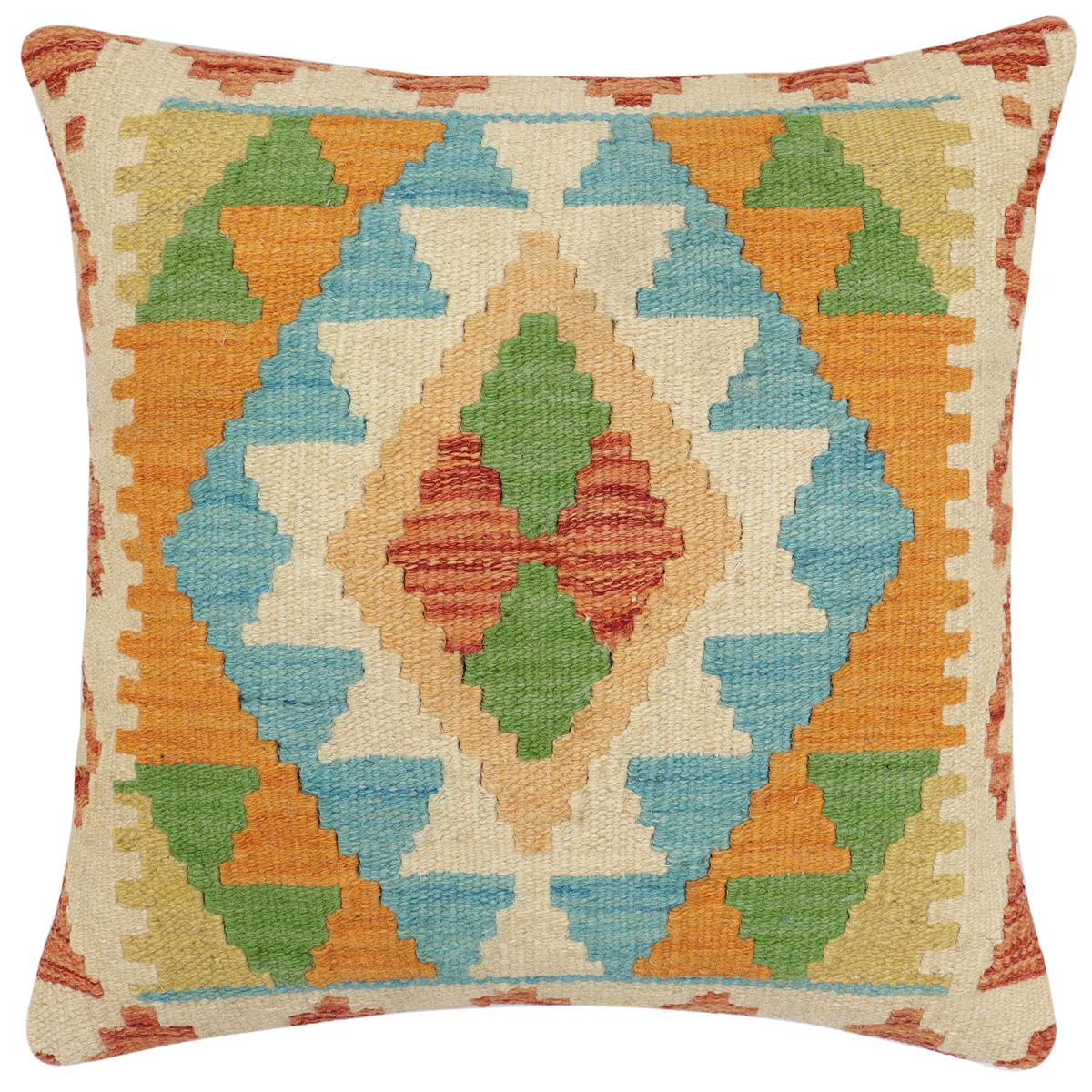 handmade Traditional Pillow Rust Blue Hand-Woven SQUARE 100% WOOL Hand woven turkish pillow2 x 2