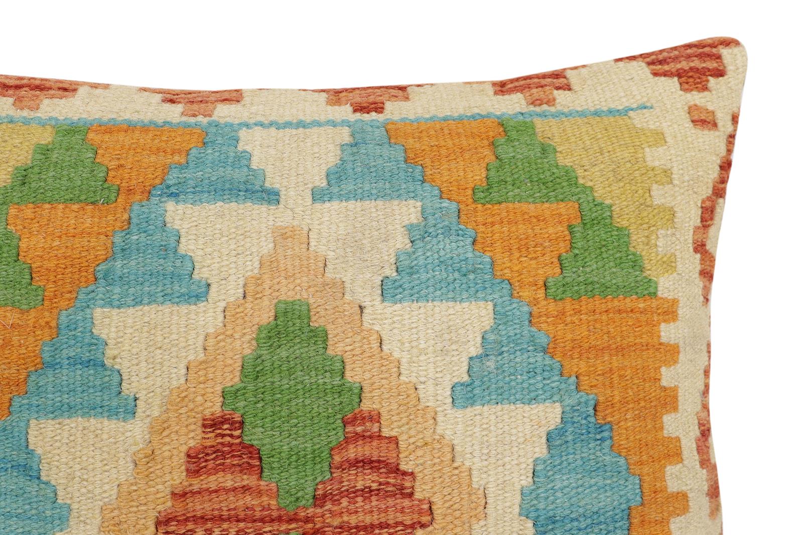 handmade Traditional Pillow Rust Blue Hand-Woven SQUARE 100% WOOL Hand woven turkish pillow2 x 2