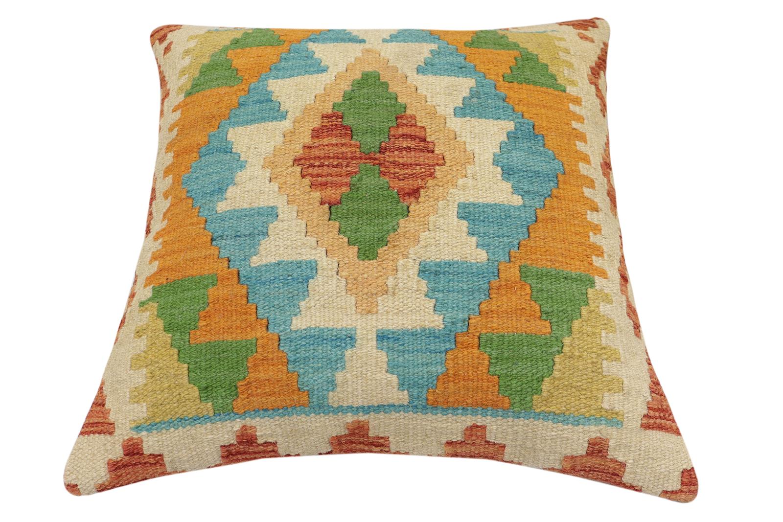 handmade Traditional Pillow Rust Blue Hand-Woven SQUARE 100% WOOL Hand woven turkish pillow2 x 2