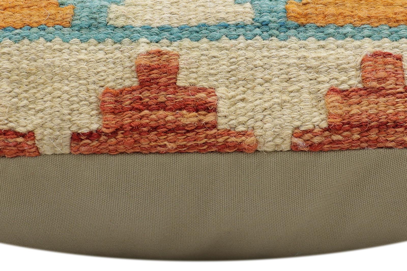 handmade Traditional Pillow Rust Blue Hand-Woven SQUARE 100% WOOL Hand woven turkish pillow2 x 2
