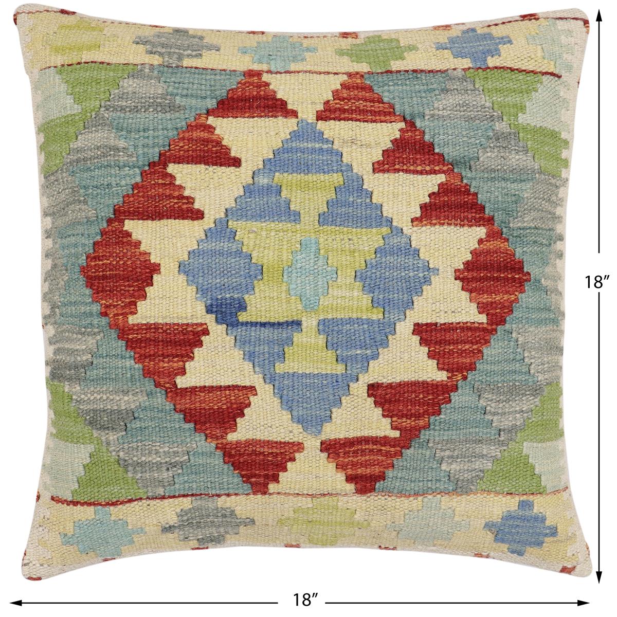 handmade Traditional Pillow Rust Blue Hand-Woven SQUARE 100% WOOL Hand woven turkish pillow2 x 2