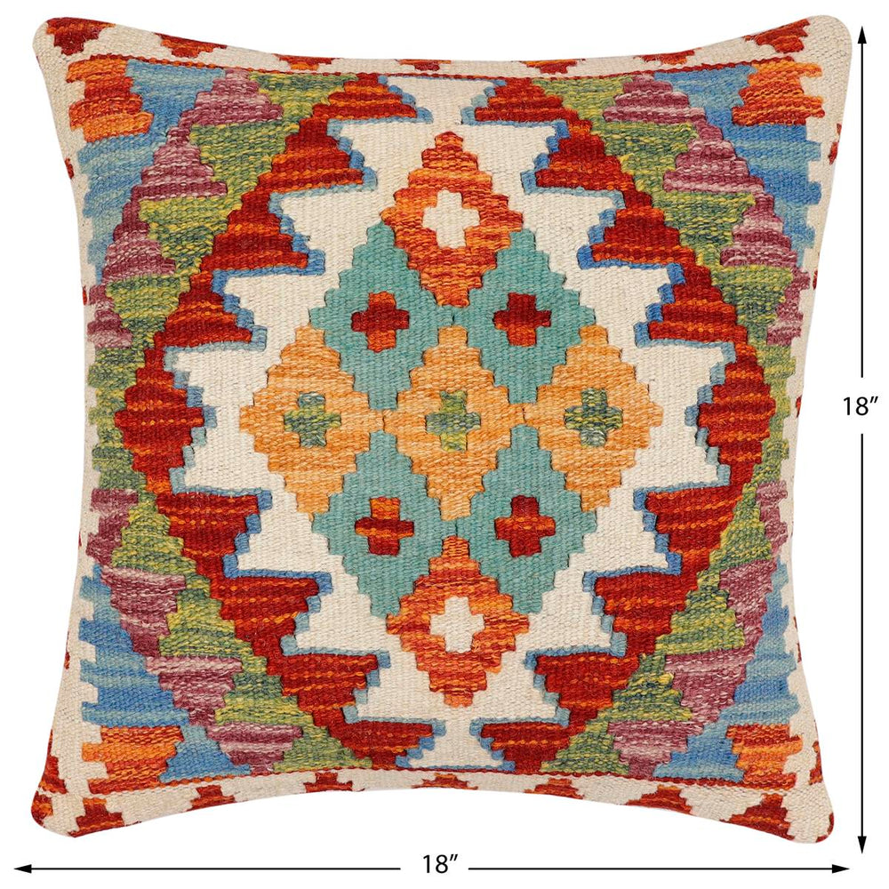 handmade Traditional Pillow Rust Blue Hand-Woven SQUARE 100% WOOL Hand woven turkish pillow2 x 2