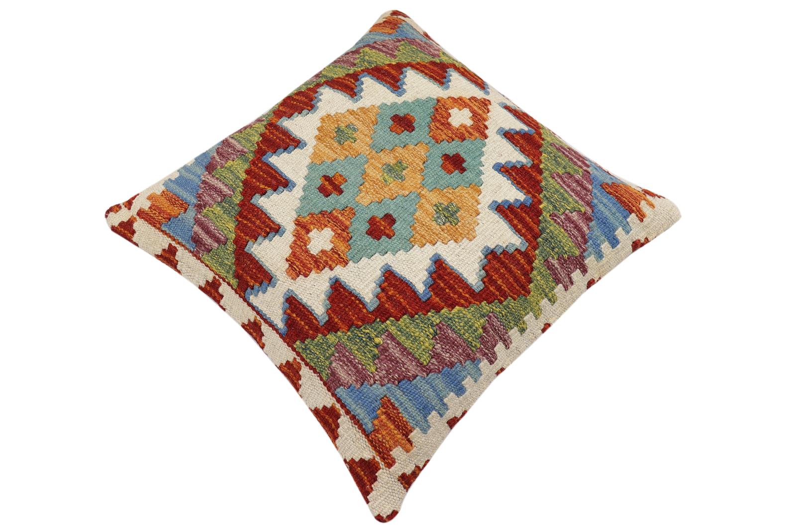 handmade Traditional Pillow Rust Blue Hand-Woven SQUARE 100% WOOL Hand woven turkish pillow2 x 2