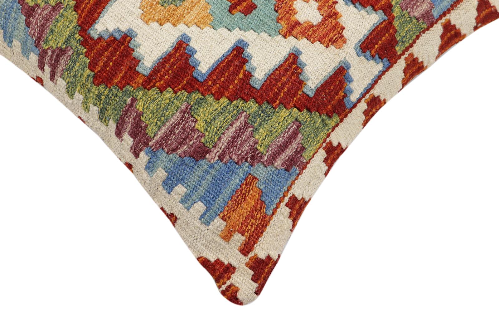 handmade Traditional Pillow Rust Blue Hand-Woven SQUARE 100% WOOL Hand woven turkish pillow2 x 2