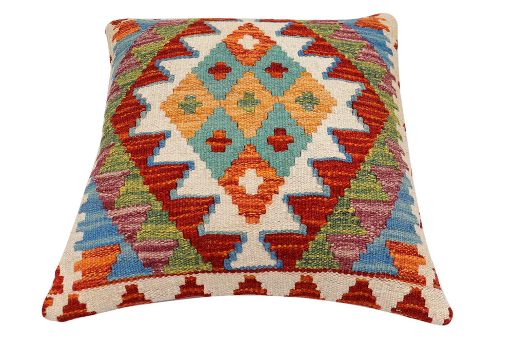 handmade Traditional Pillow Rust Blue Hand-Woven SQUARE 100% WOOL Hand woven turkish pillow2 x 2