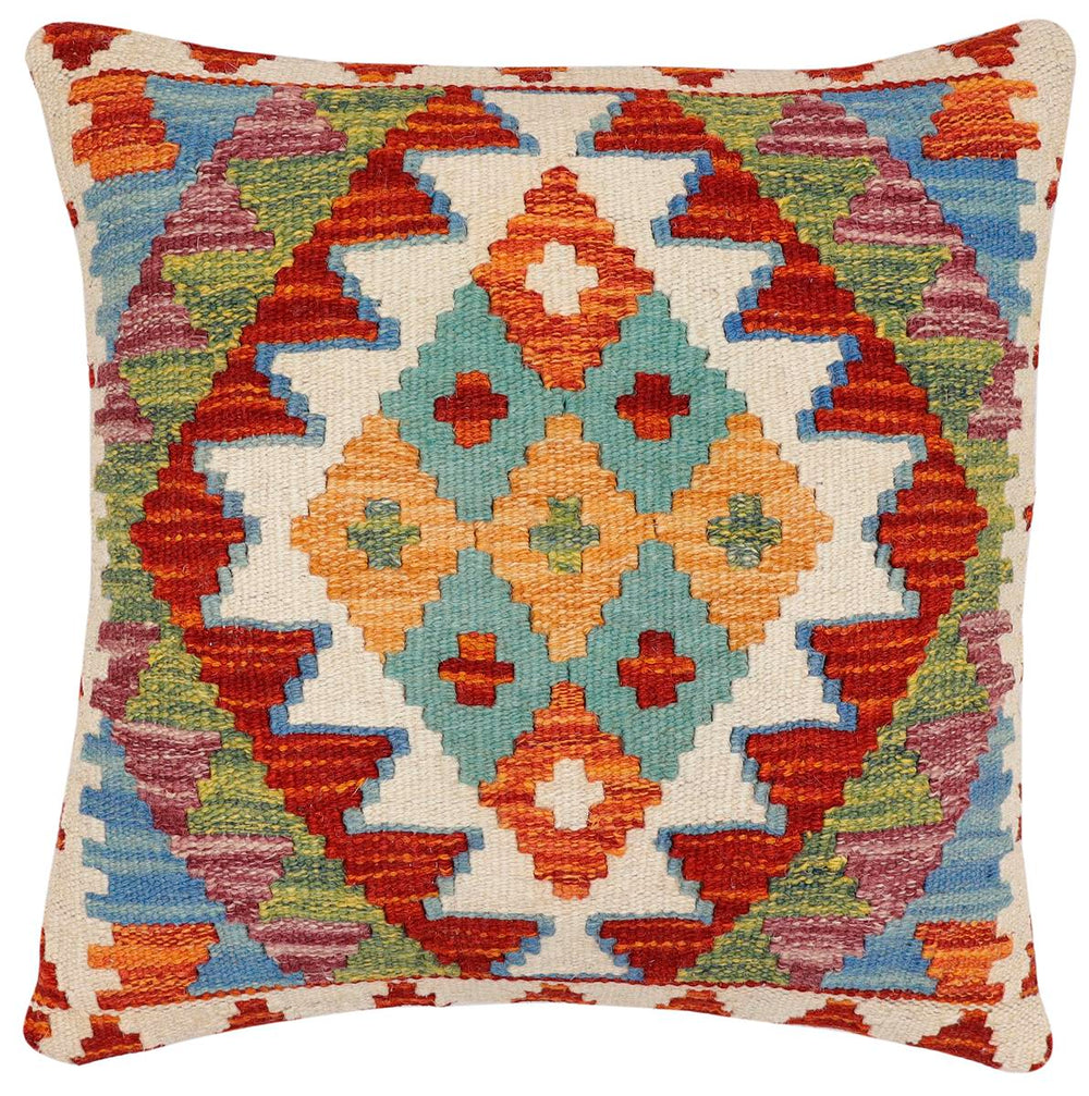 handmade Traditional Pillow Rust Blue Hand-Woven SQUARE 100% WOOL Hand woven turkish pillow2 x 2