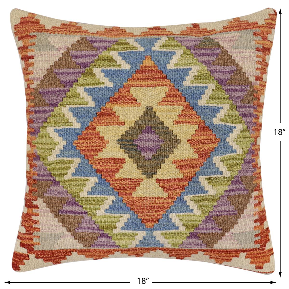 handmade Traditional Pillow Rust Blue Hand-Woven SQUARE 100% WOOL Hand woven turkish pillow2 x 2