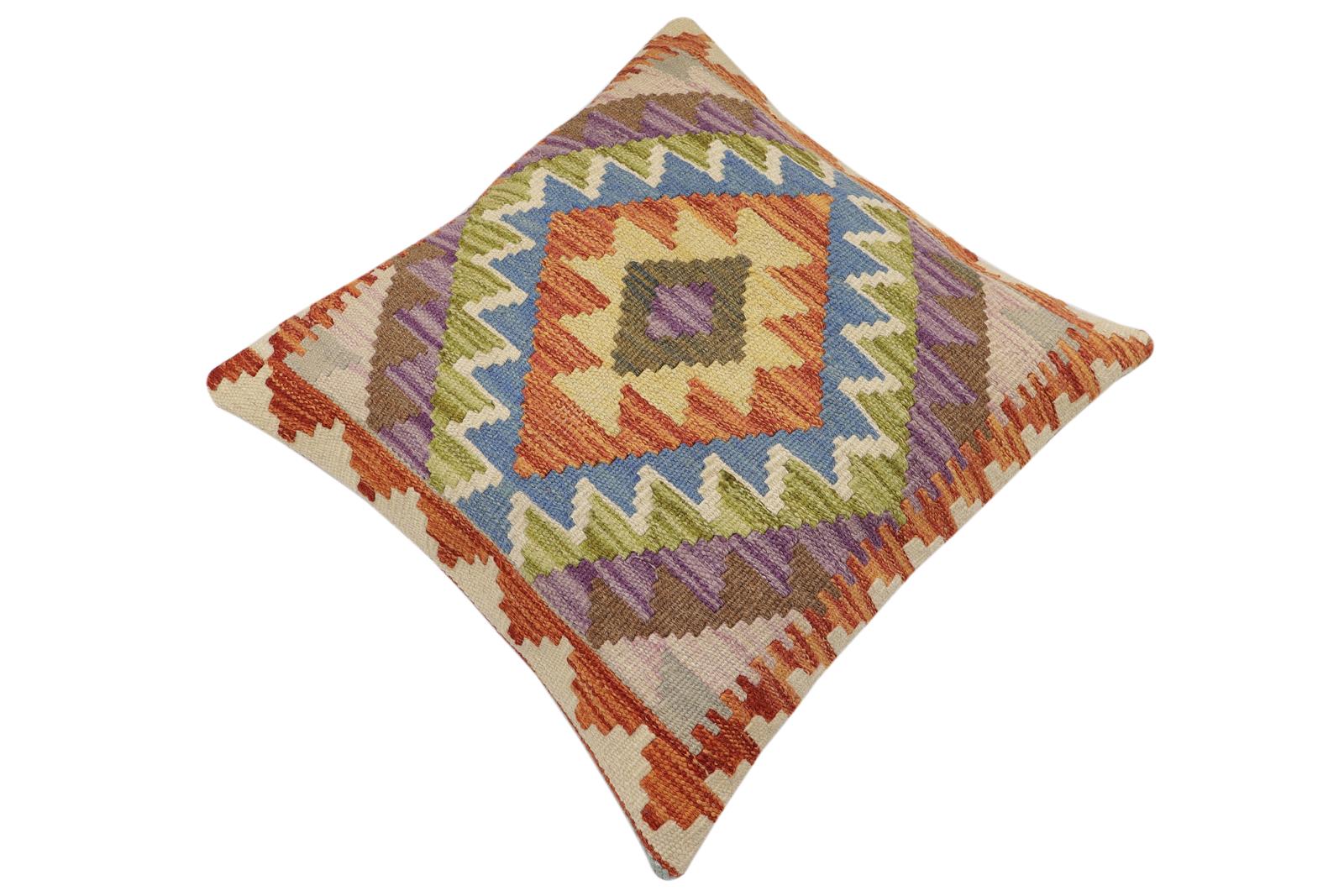 handmade Traditional Pillow Rust Blue Hand-Woven SQUARE 100% WOOL Hand woven turkish pillow2 x 2