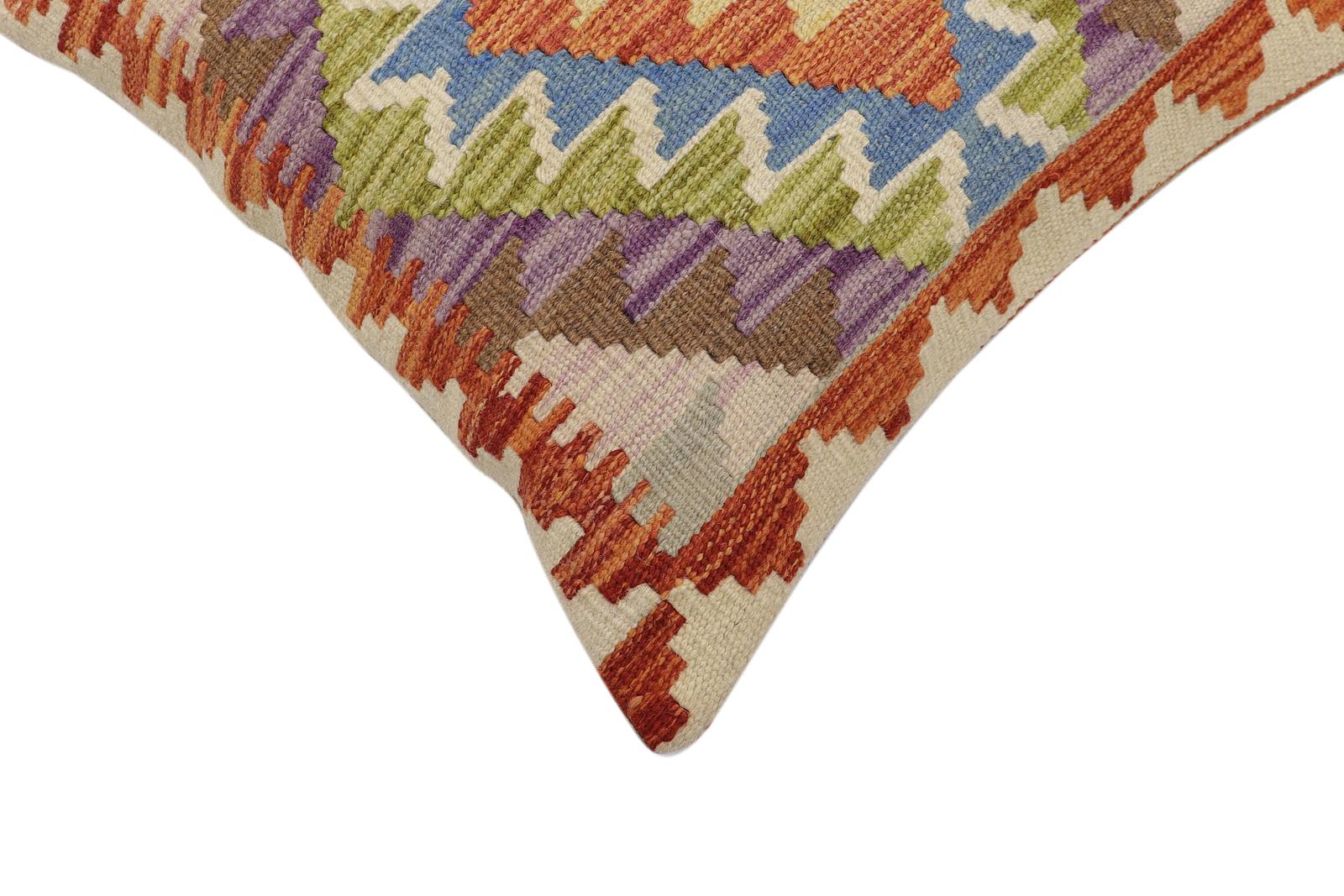 handmade Traditional Pillow Rust Blue Hand-Woven SQUARE 100% WOOL Hand woven turkish pillow2 x 2
