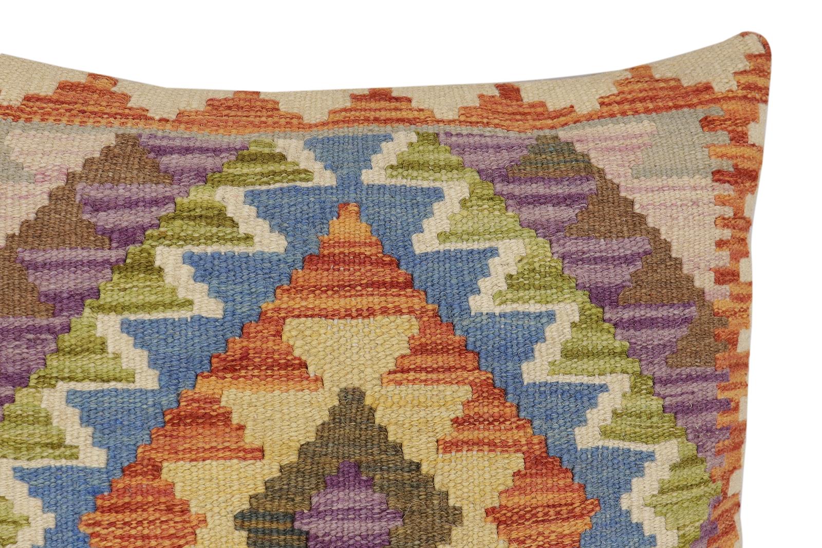 handmade Traditional Pillow Rust Blue Hand-Woven SQUARE 100% WOOL Hand woven turkish pillow2 x 2