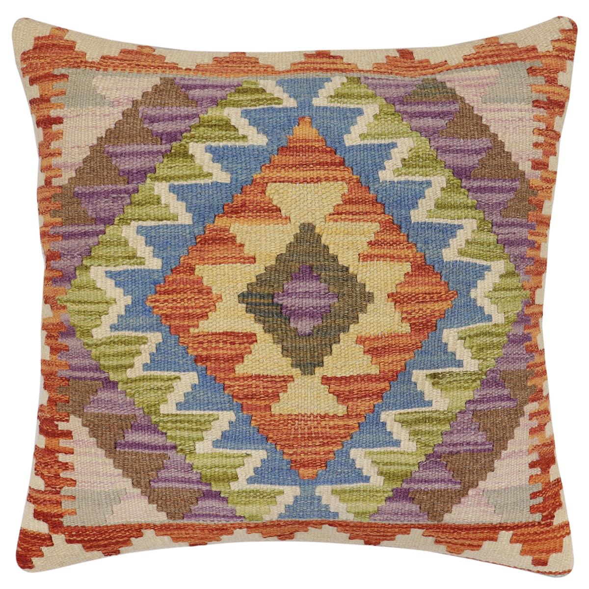 handmade Traditional Pillow Rust Blue Hand-Woven SQUARE 100% WOOL Hand woven turkish pillow2 x 2