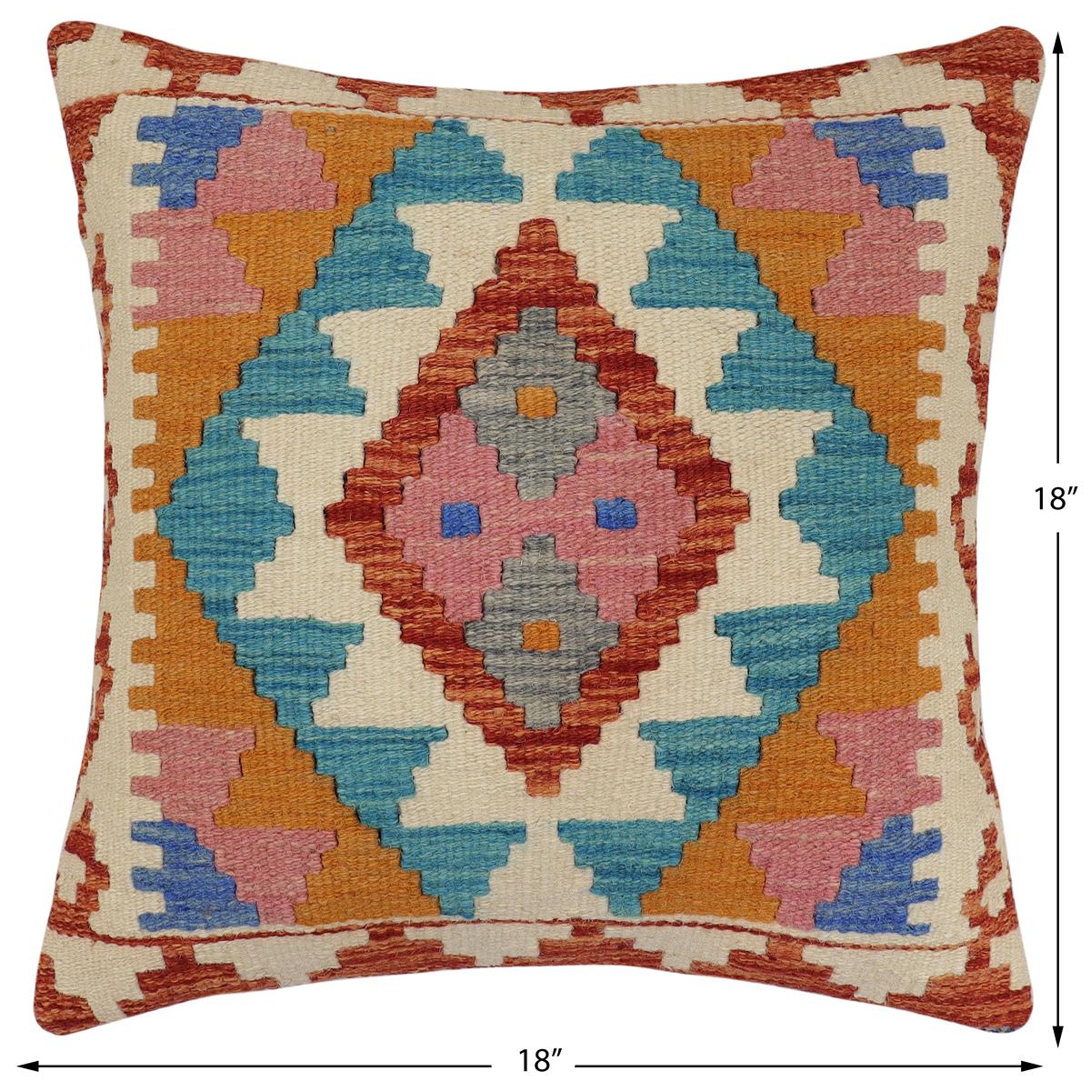handmade Traditional Pillow Rust Blue Hand-Woven SQUARE 100% WOOL Hand woven turkish pillow2 x 2