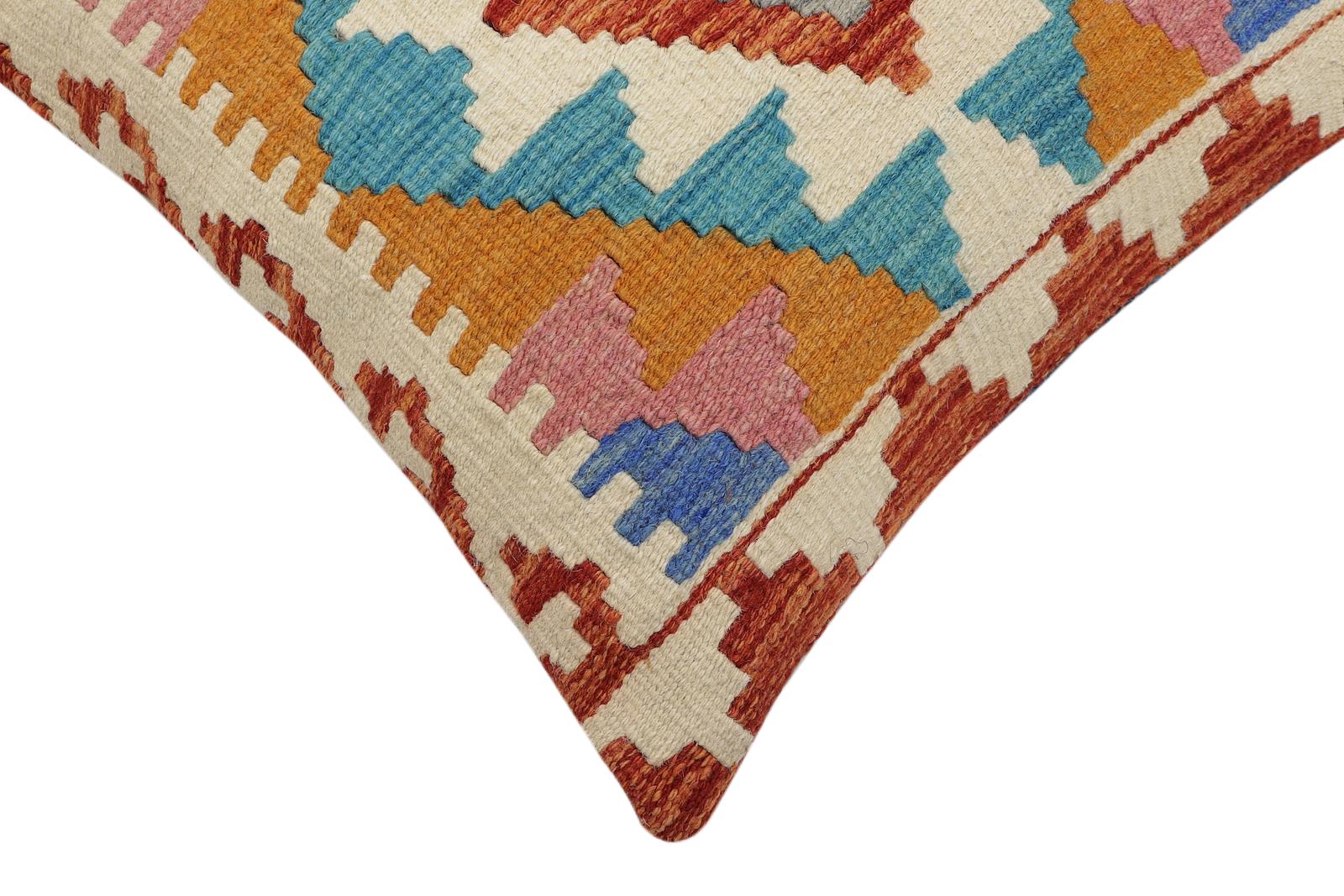 handmade Traditional Pillow Rust Blue Hand-Woven SQUARE 100% WOOL Hand woven turkish pillow2 x 2