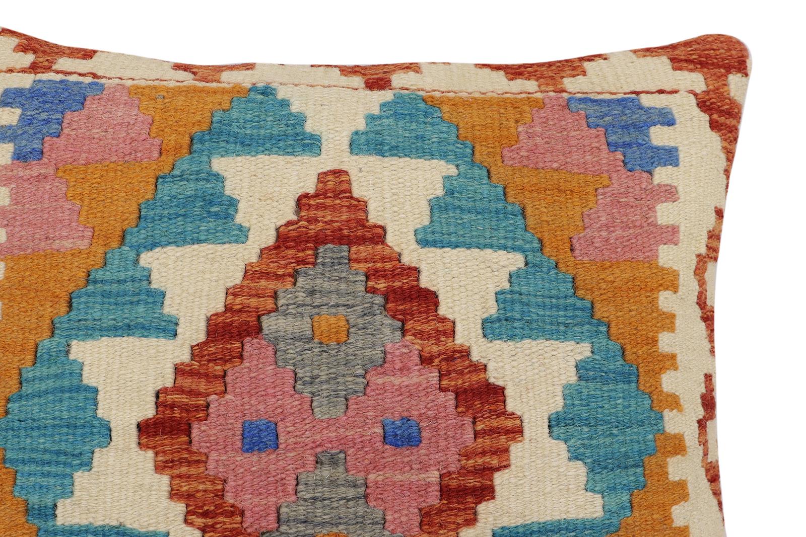 handmade Traditional Pillow Rust Blue Hand-Woven SQUARE 100% WOOL Hand woven turkish pillow2 x 2