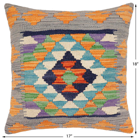 handmade Traditional Pillow Blue Gray Hand-Woven SQUARE 100% WOOL  Hand woven turkish pillow  2 x 2