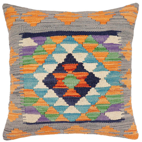 handmade Traditional Pillow Blue Gray Hand-Woven SQUARE 100% WOOL  Hand woven turkish pillow  2 x 2