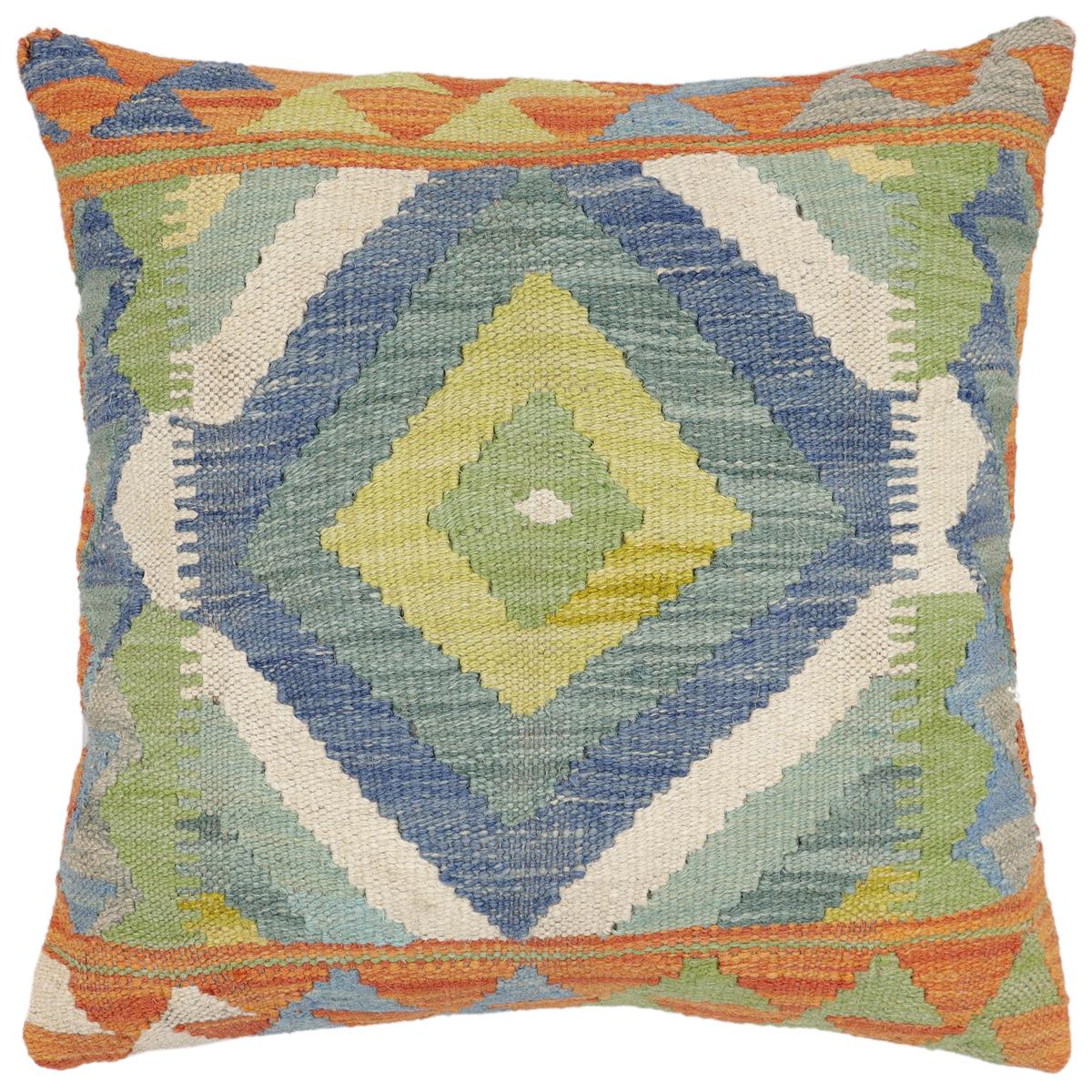 handmade Traditional Pillow Rust Blue Hand-Woven SQUARE 100% WOOL Hand woven turkish pillow2 x 2