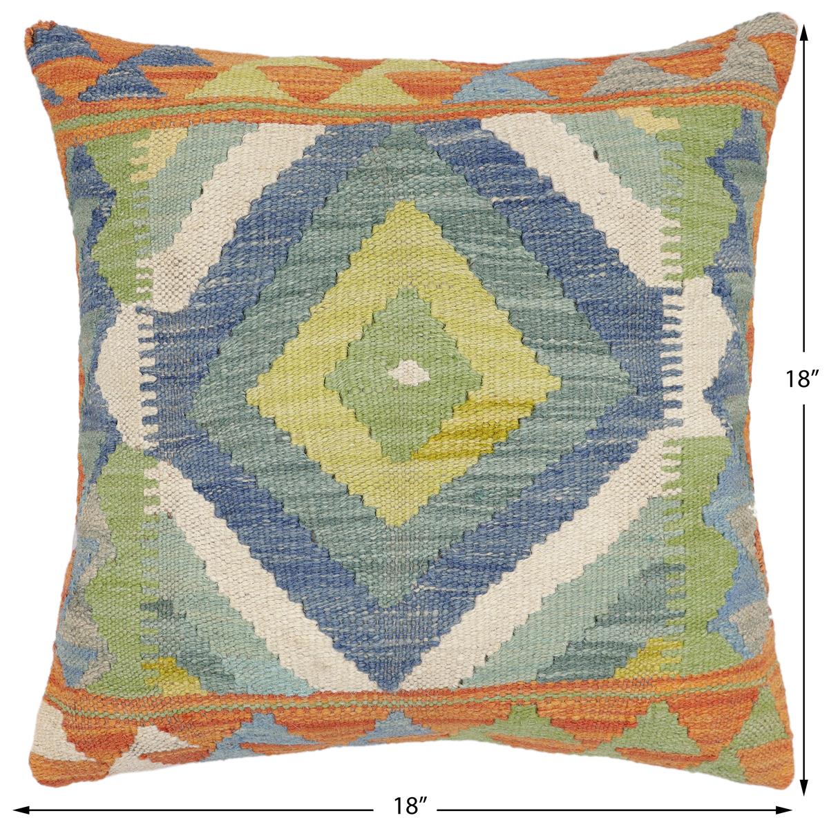 handmade Traditional Pillow Rust Blue Hand-Woven SQUARE 100% WOOL Hand woven turkish pillow2 x 2