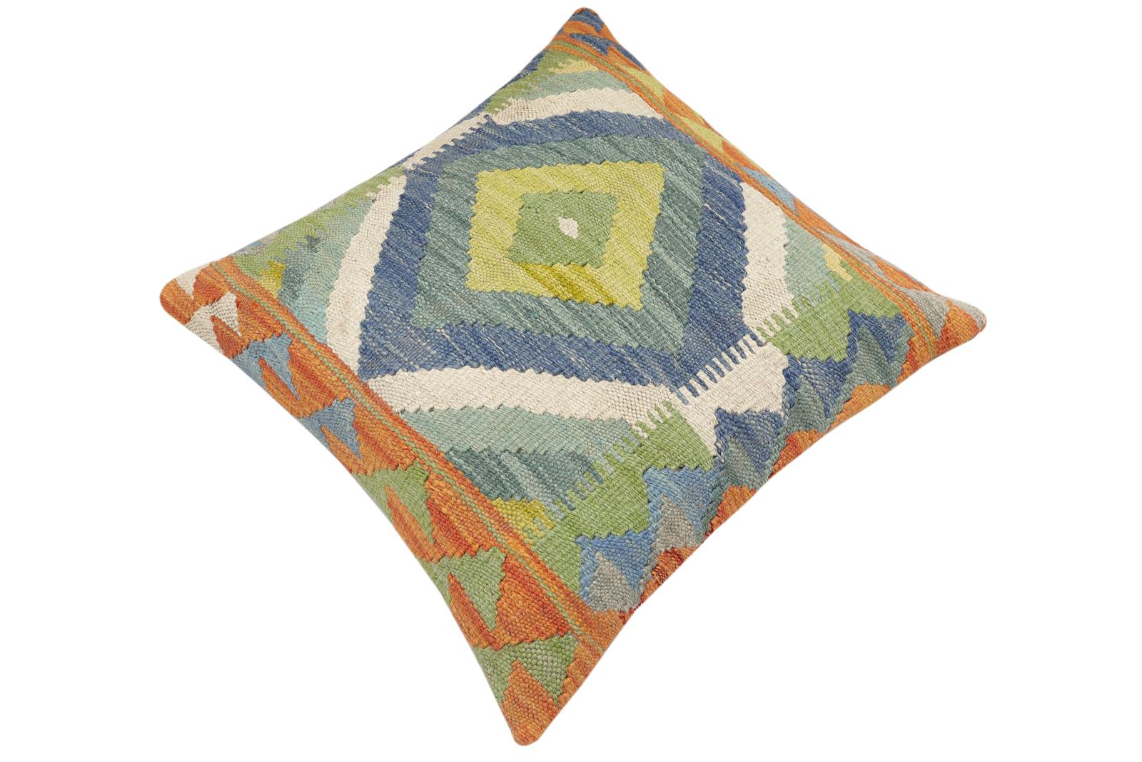 handmade Traditional Pillow Rust Blue Hand-Woven SQUARE 100% WOOL Hand woven turkish pillow2 x 2