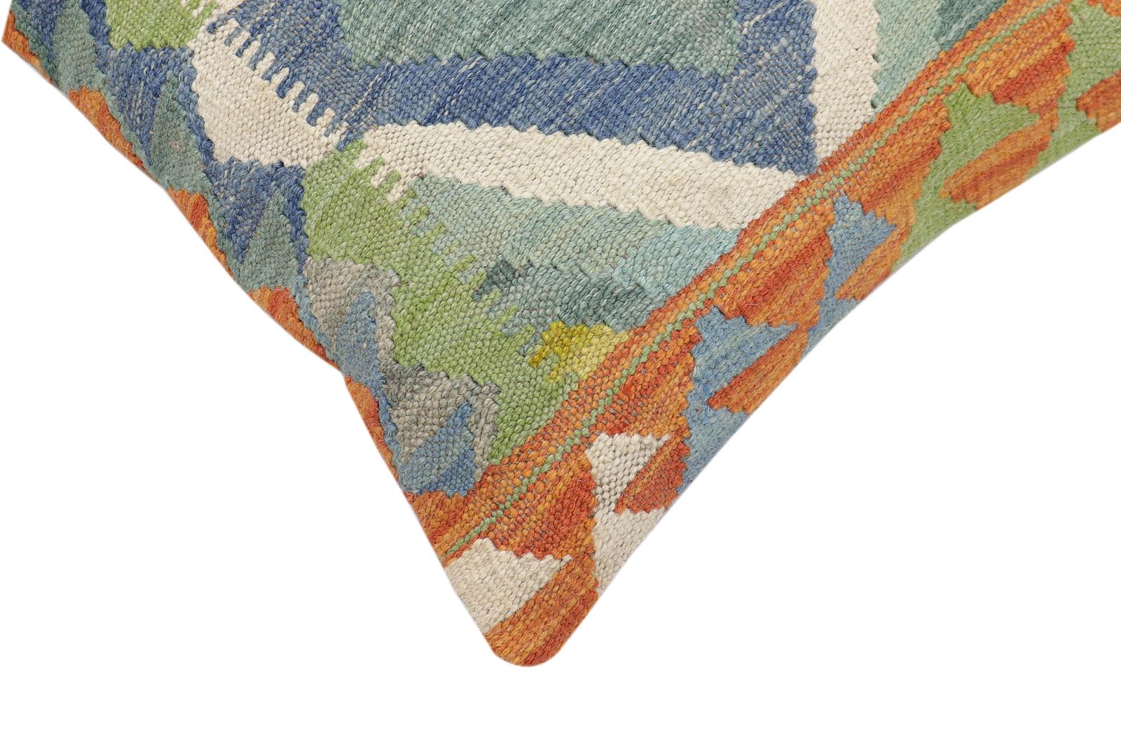 handmade Traditional Pillow Rust Blue Hand-Woven SQUARE 100% WOOL Hand woven turkish pillow2 x 2