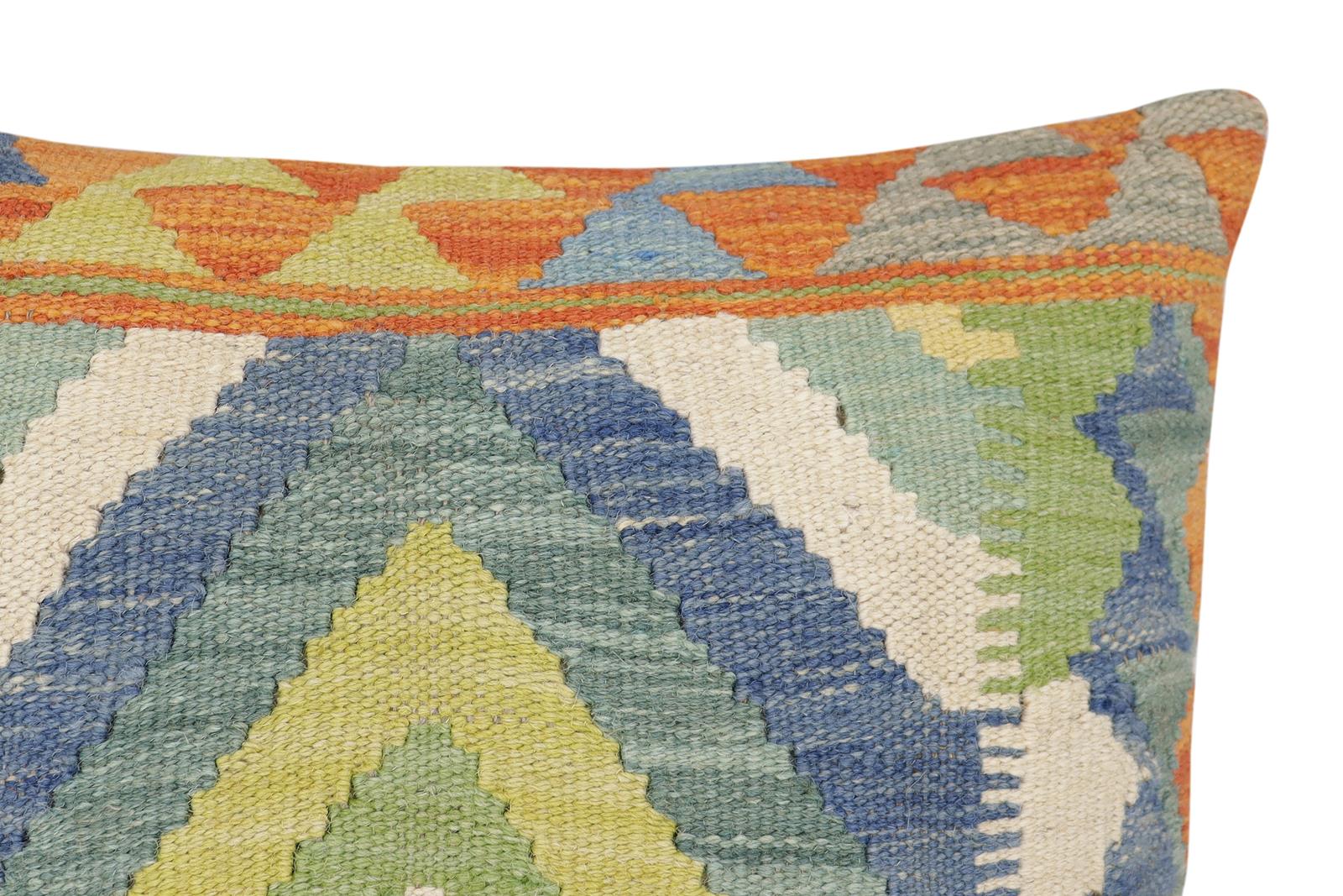 handmade Traditional Pillow Rust Blue Hand-Woven SQUARE 100% WOOL Hand woven turkish pillow2 x 2