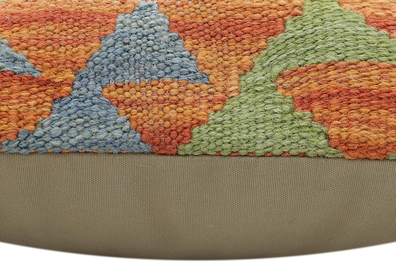 handmade Traditional Pillow Rust Blue Hand-Woven SQUARE 100% WOOL Hand woven turkish pillow2 x 2