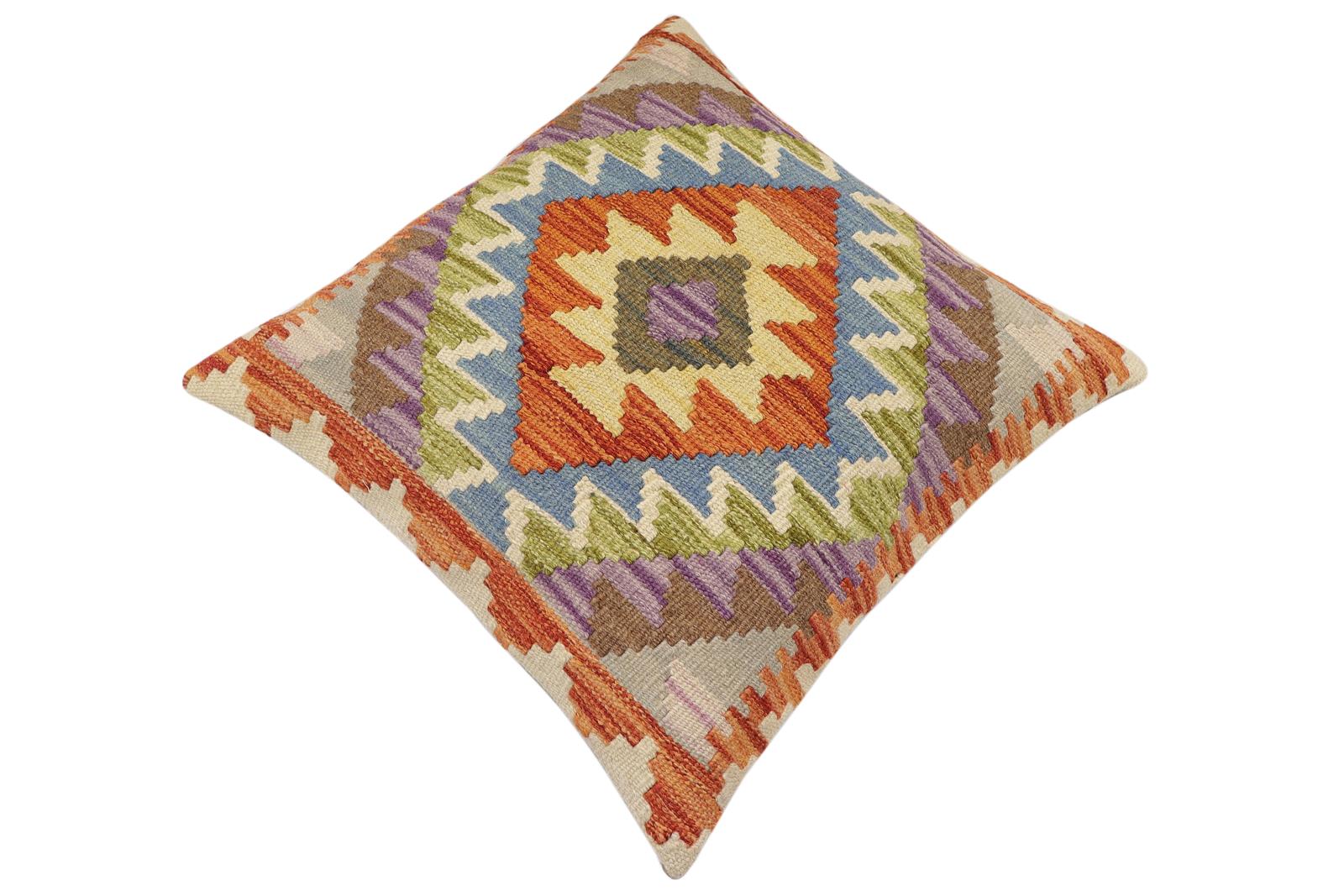 handmade Traditional Pillow Rust Blue Hand-Woven SQUARE 100% WOOL Hand woven turkish pillow2 x 2