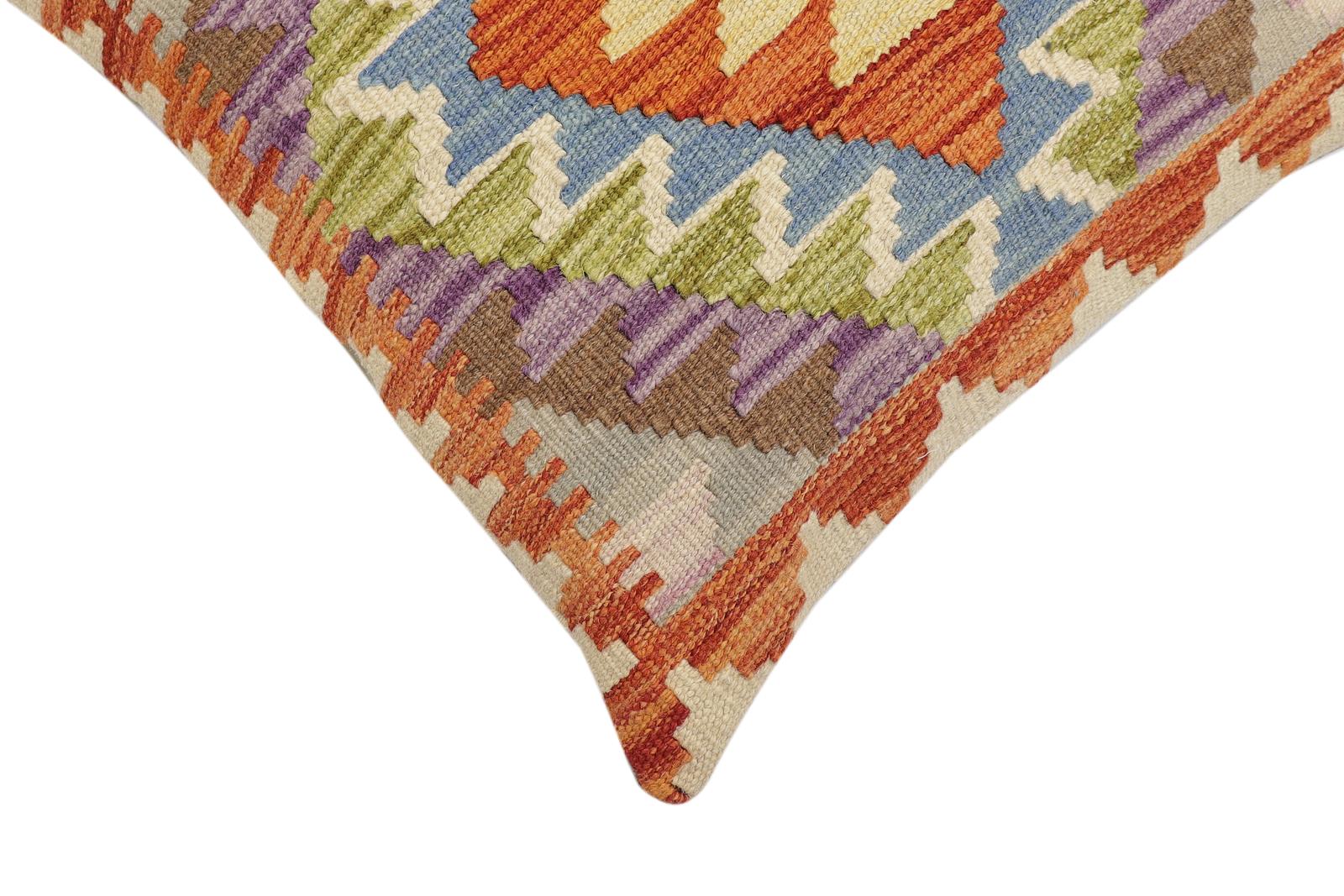 handmade Traditional Pillow Rust Blue Hand-Woven SQUARE 100% WOOL Hand woven turkish pillow2 x 2
