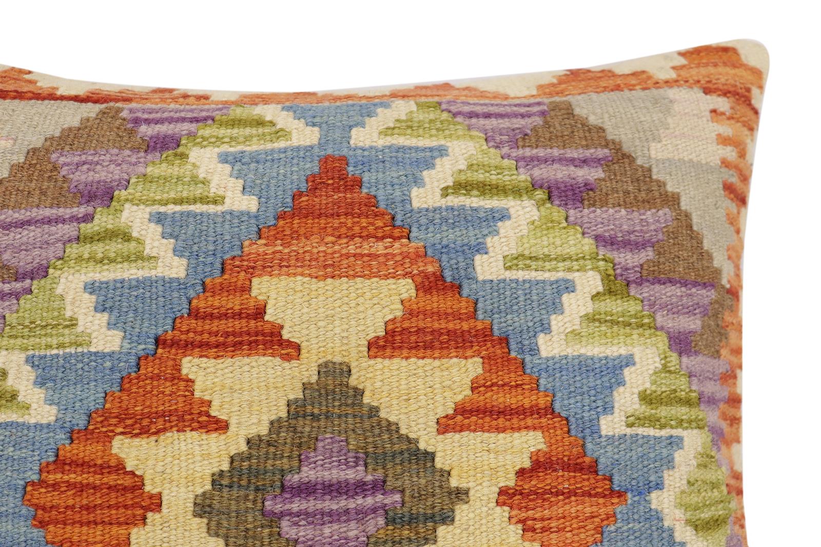 handmade Traditional Pillow Rust Blue Hand-Woven SQUARE 100% WOOL Hand woven turkish pillow2 x 2