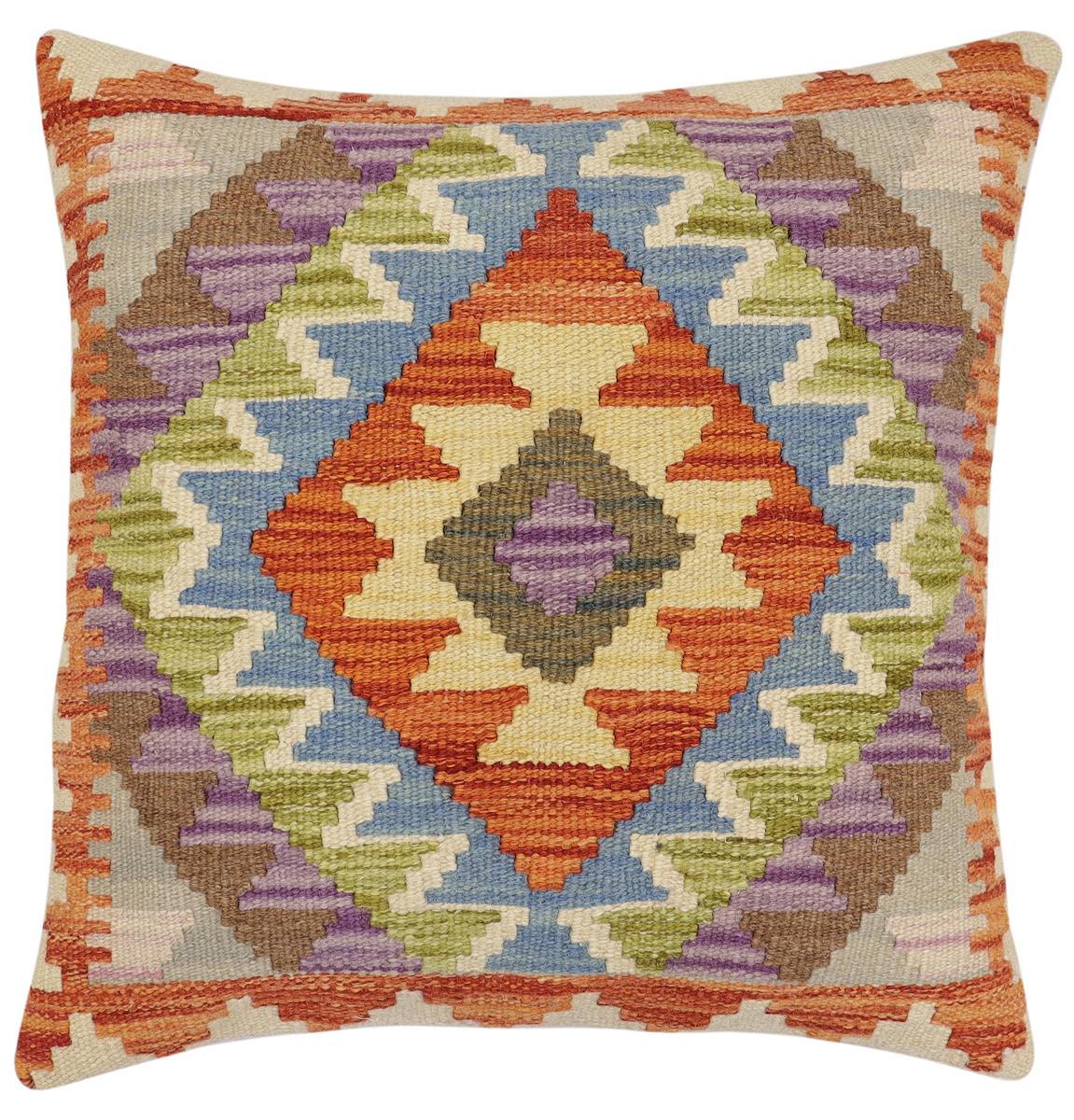 handmade Traditional Pillow Rust Blue Hand-Woven SQUARE 100% WOOL Hand woven turkish pillow2 x 2