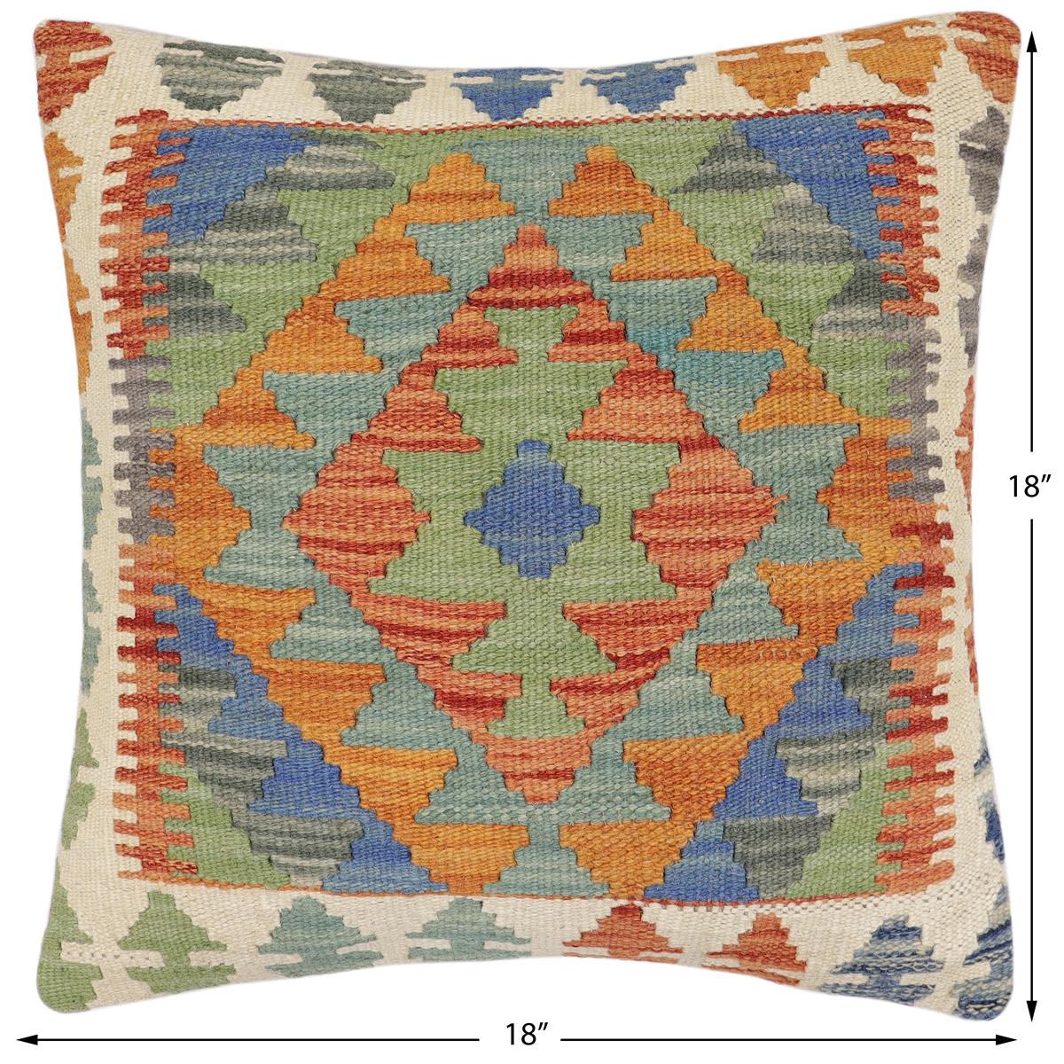 handmade Traditional Pillow Rust Blue Hand-Woven SQUARE 100% WOOL Hand woven turkish pillow2 x 2