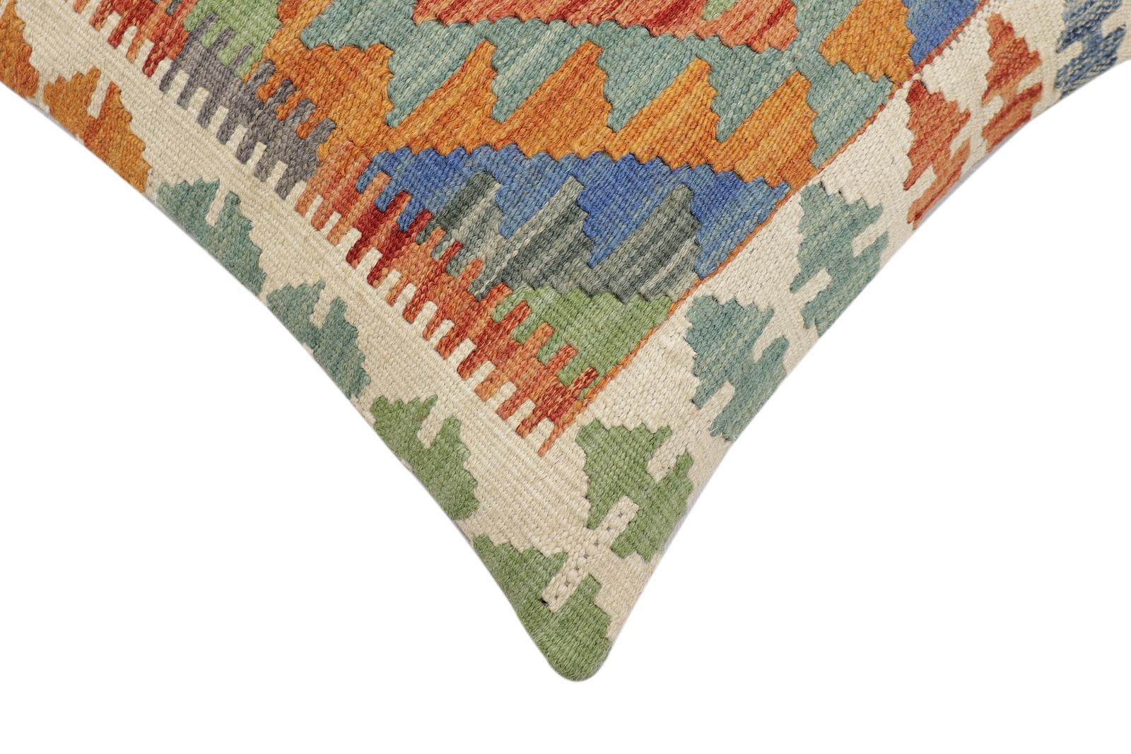 handmade Traditional Pillow Rust Blue Hand-Woven SQUARE 100% WOOL Hand woven turkish pillow2 x 2