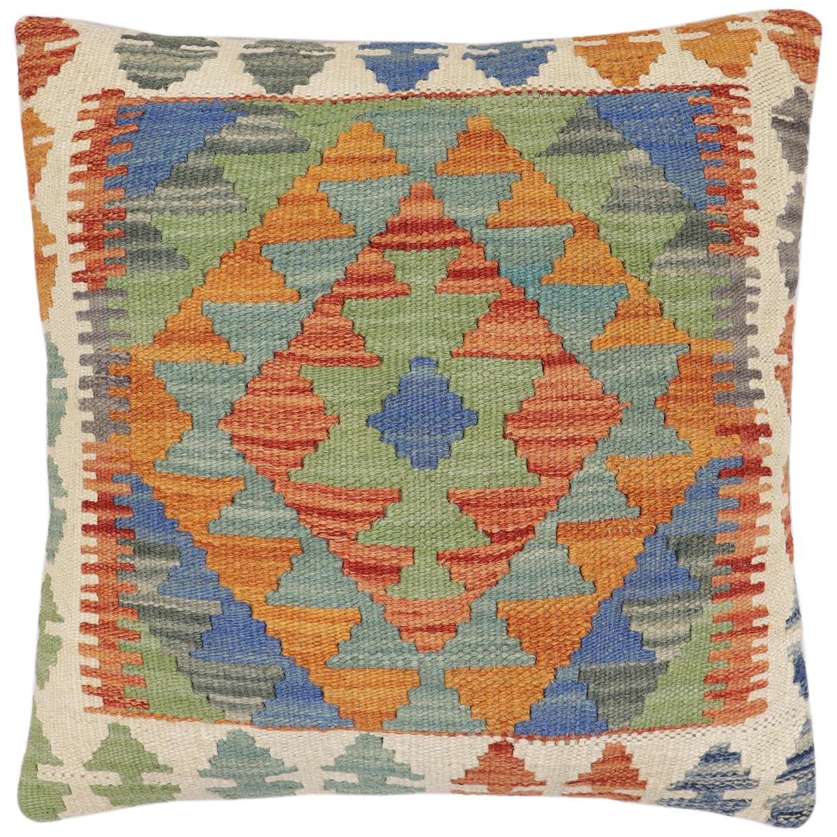 handmade Traditional Pillow Rust Blue Hand-Woven SQUARE 100% WOOL Hand woven turkish pillow2 x 2