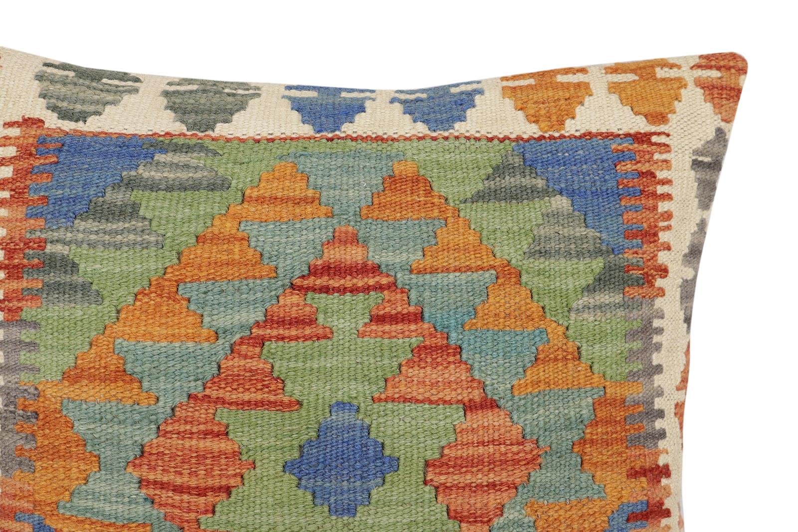 handmade Traditional Pillow Rust Blue Hand-Woven SQUARE 100% WOOL Hand woven turkish pillow2 x 2