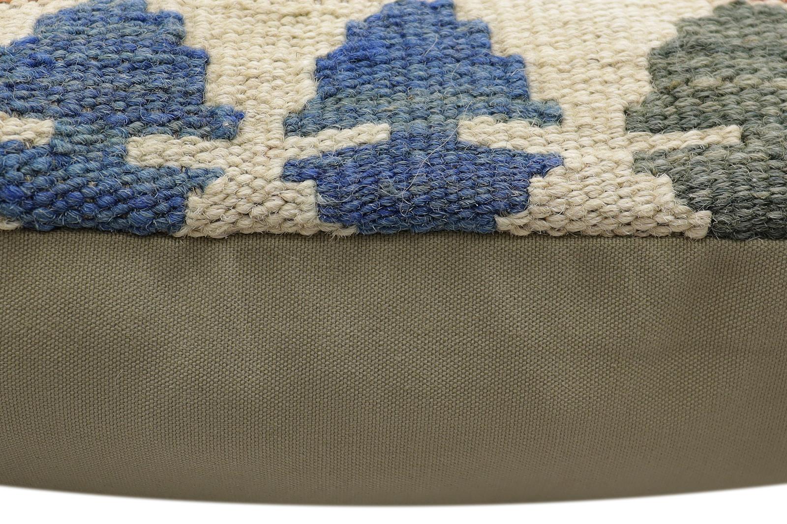 handmade Traditional Pillow Rust Blue Hand-Woven SQUARE 100% WOOL Hand woven turkish pillow2 x 2
