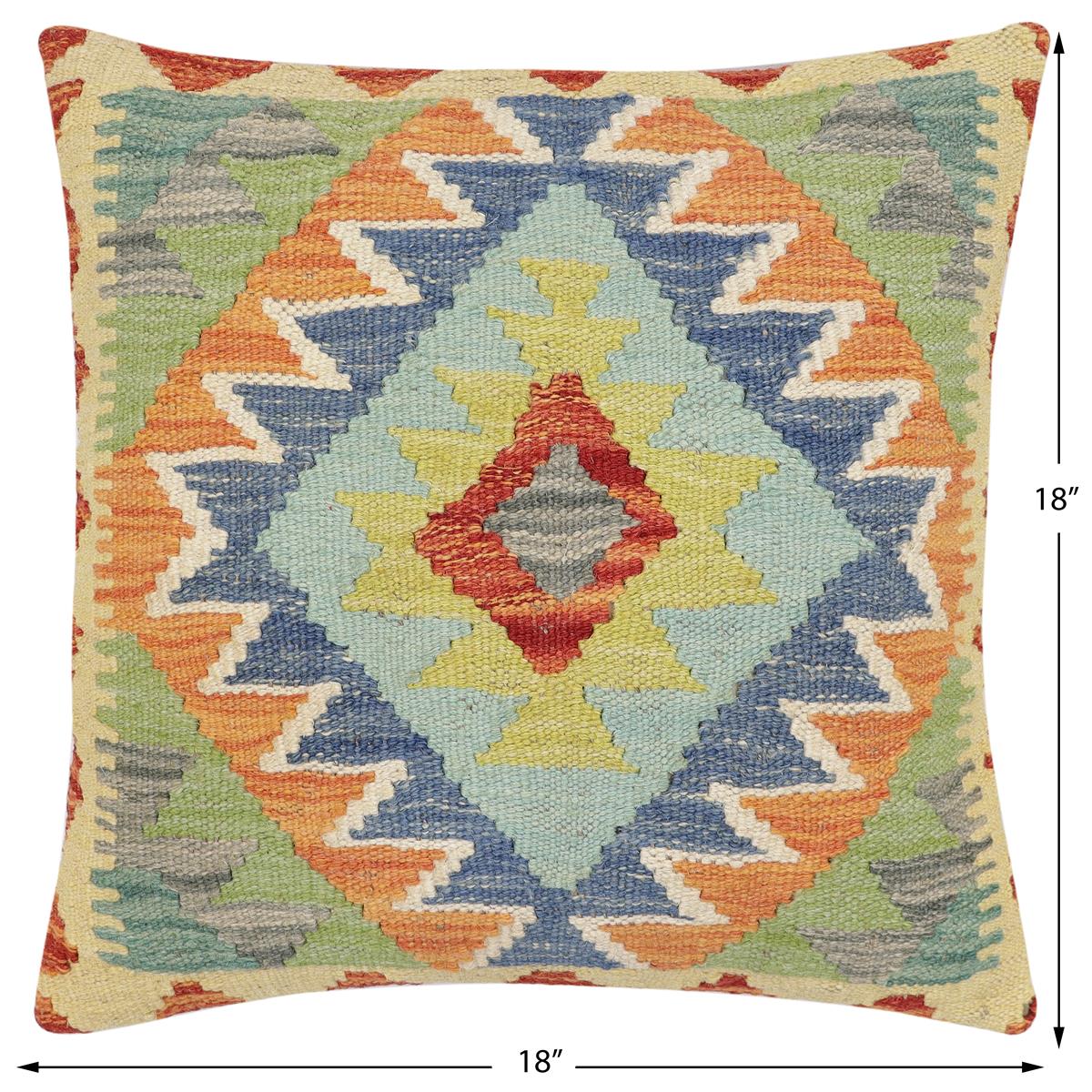 handmade Traditional Pillow Rust Blue Hand-Woven SQUARE 100% WOOL Hand woven turkish pillow2 x 2