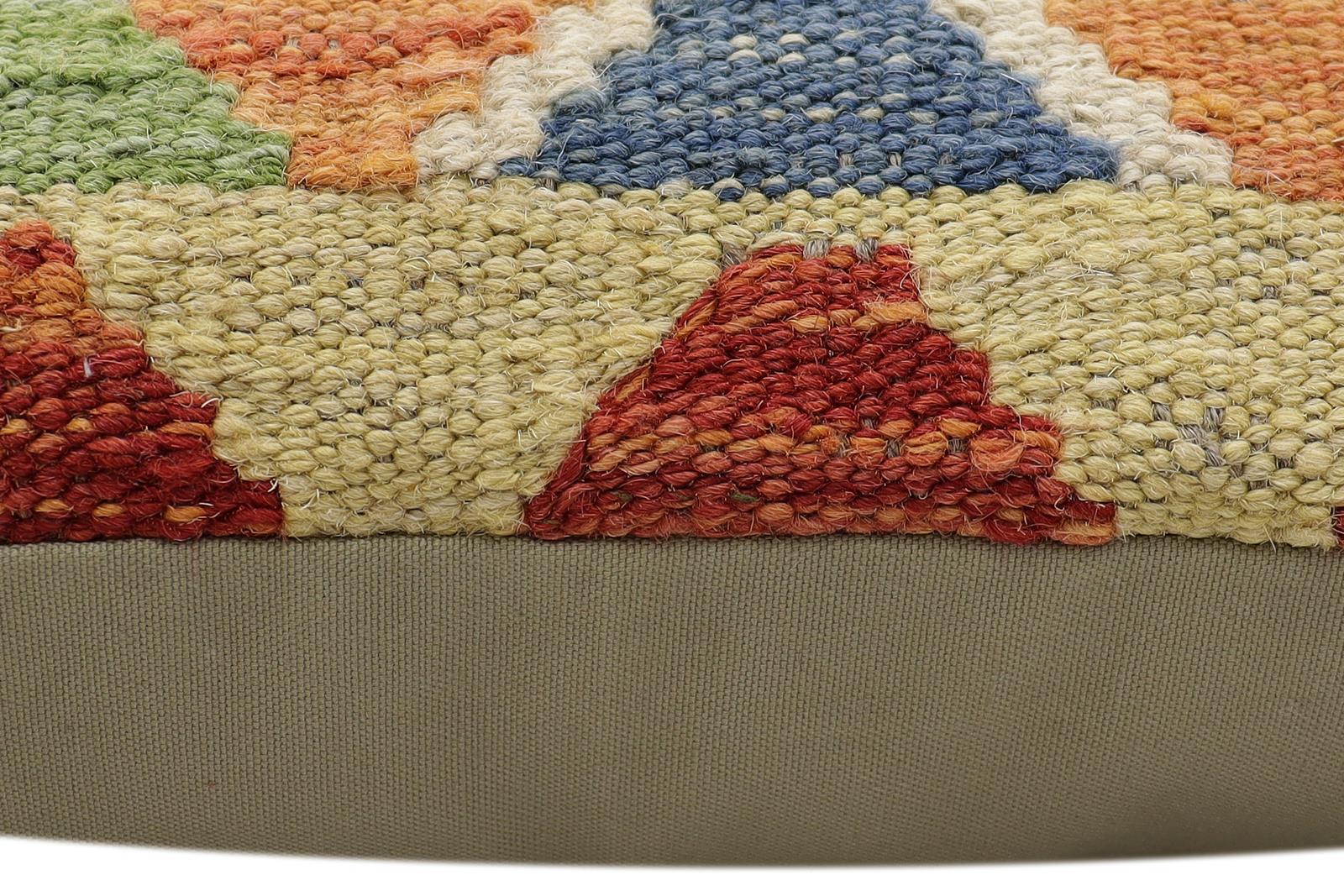handmade Traditional Pillow Rust Blue Hand-Woven SQUARE 100% WOOL Hand woven turkish pillow2 x 2