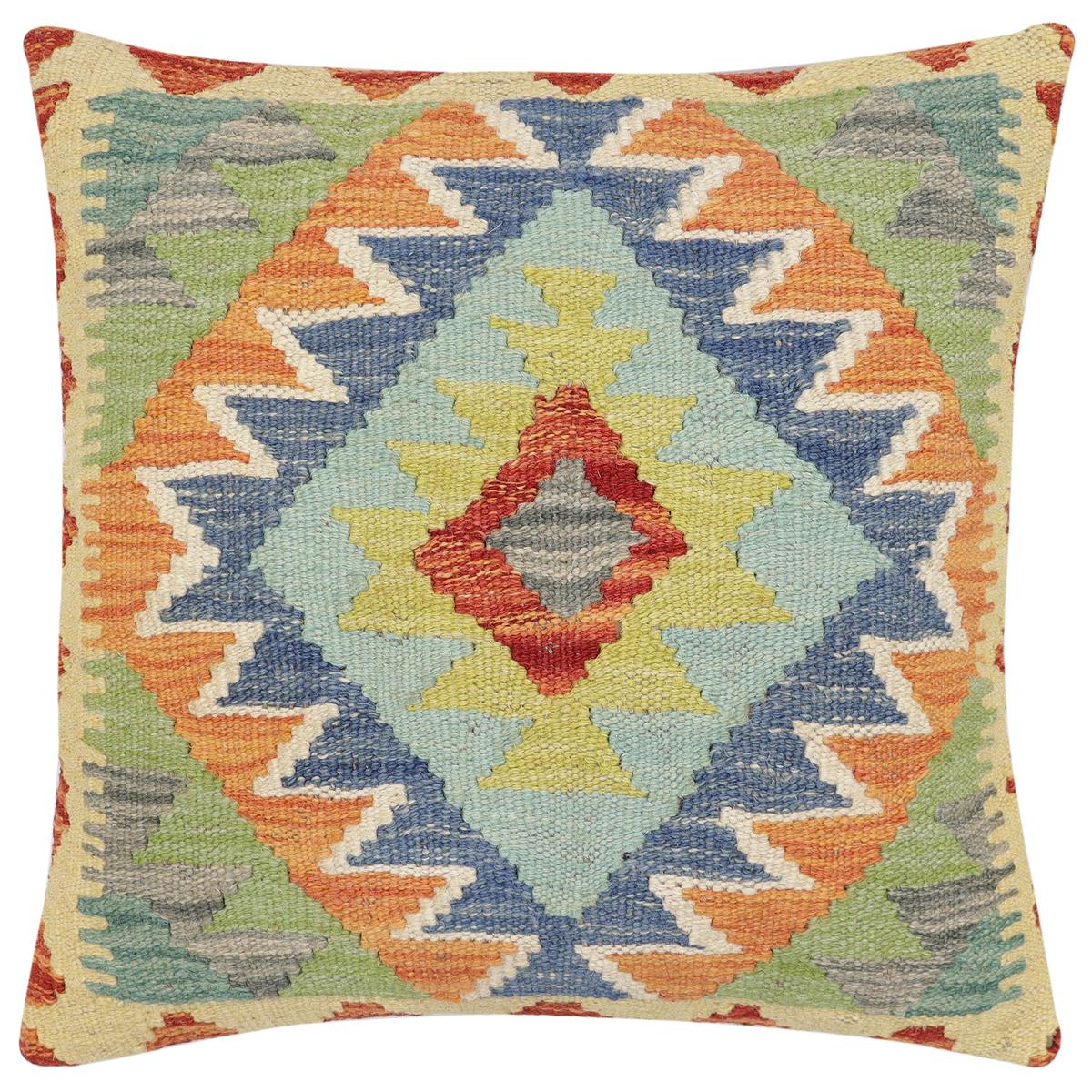 handmade Traditional Pillow Rust Blue Hand-Woven SQUARE 100% WOOL Hand woven turkish pillow2 x 2