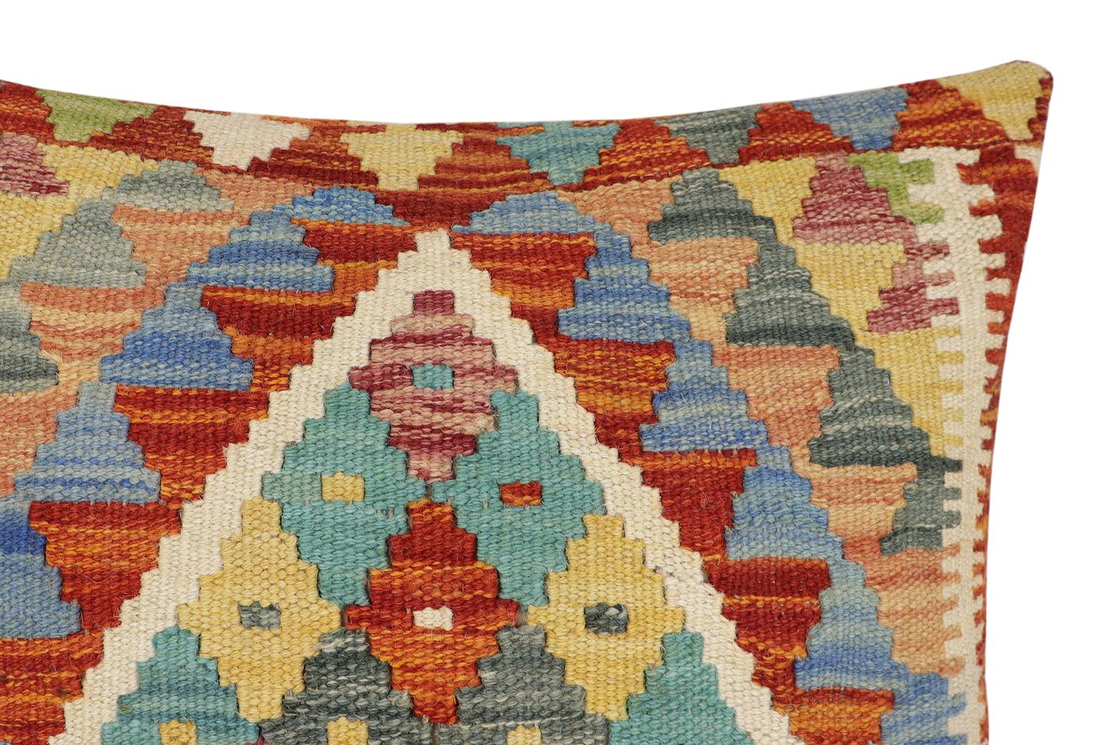 handmade Traditional Pillow Rust Blue Hand-Woven SQUARE 100% WOOL Hand woven turkish pillow2 x 2