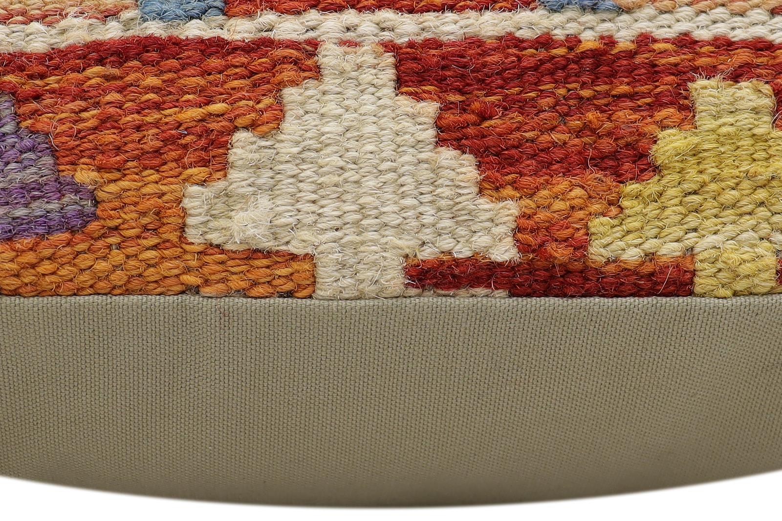 handmade Traditional Pillow Rust Blue Hand-Woven SQUARE 100% WOOL Hand woven turkish pillow2 x 2