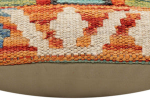 handmade Modern Pillow Rust Blue Hand-Woven SQUARE 100% WOOL  Hand woven turkish pillow  2 x 2