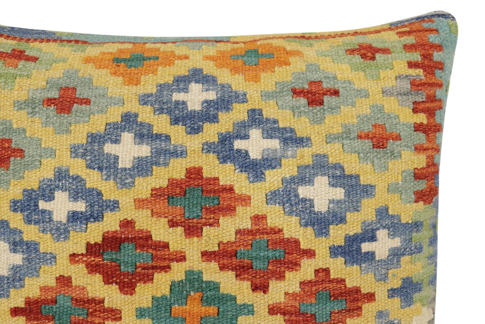 handmade Traditional Pillow Gold Rust Hand-Woven SQUARE 100% WOOL Hand woven turkish pillow2 x 2
