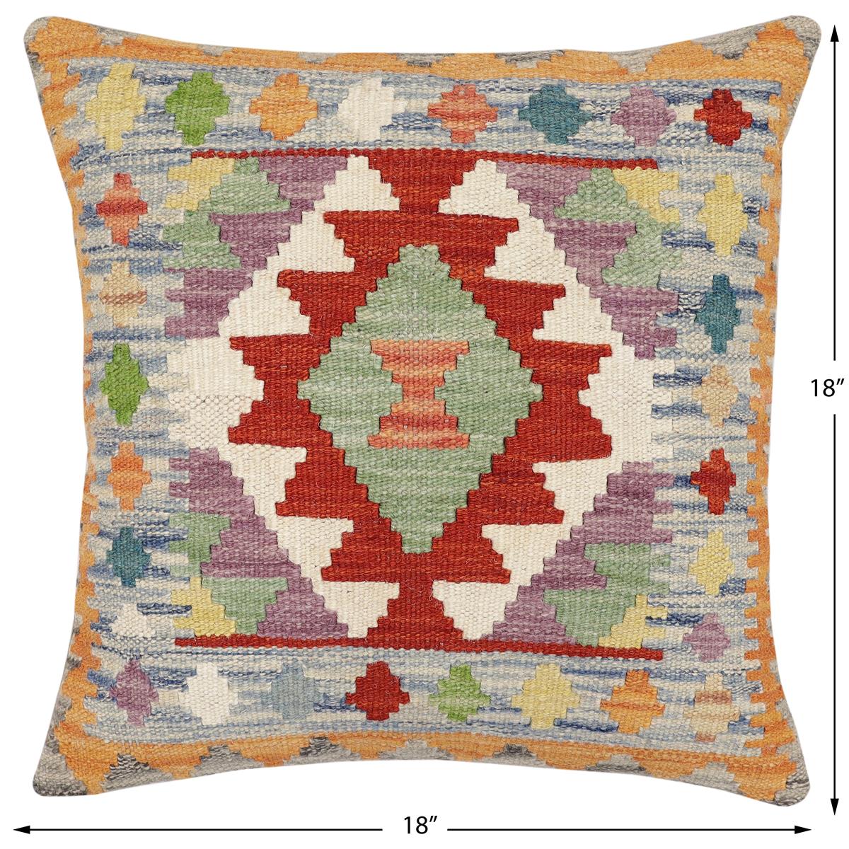 handmade Traditional Pillow Rust Blue Hand-Woven SQUARE 100% WOOL Hand woven turkish pillow2 x 2