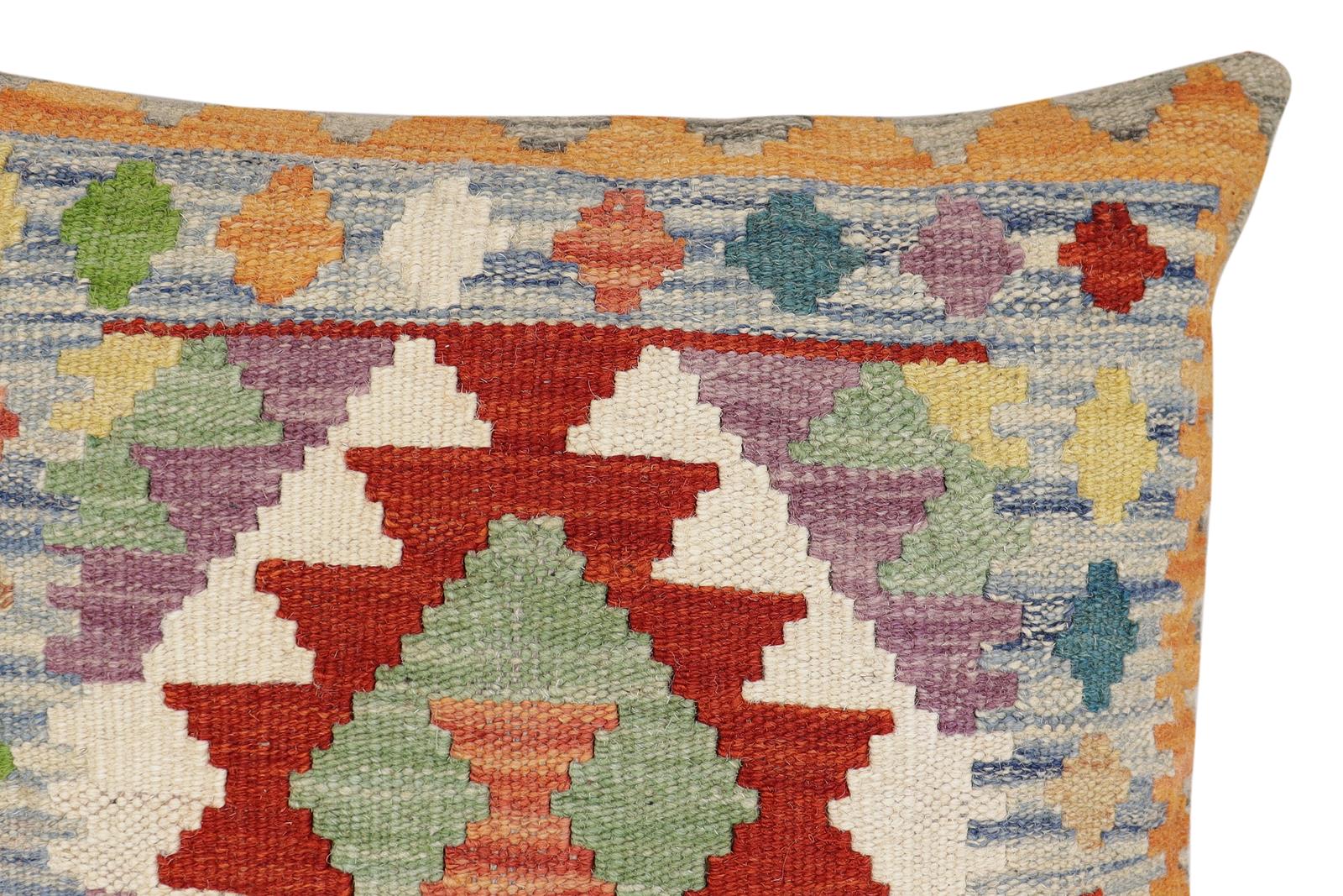 handmade Traditional Pillow Rust Blue Hand-Woven SQUARE 100% WOOL Hand woven turkish pillow2 x 2